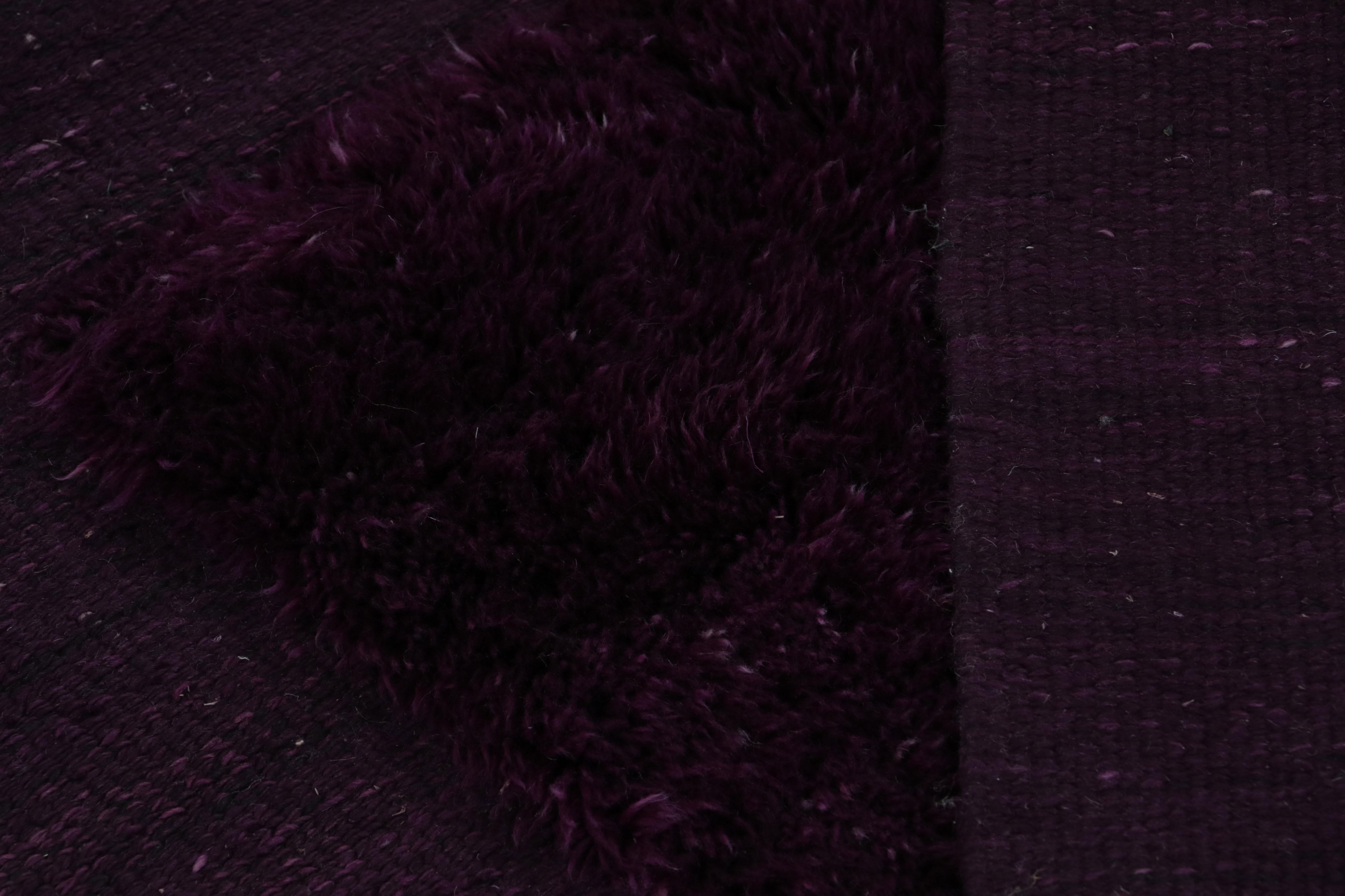 Wool Rug & Kilim’s Moroccan Rug with Purple Geometric Pattern in a High-Low Texture For Sale