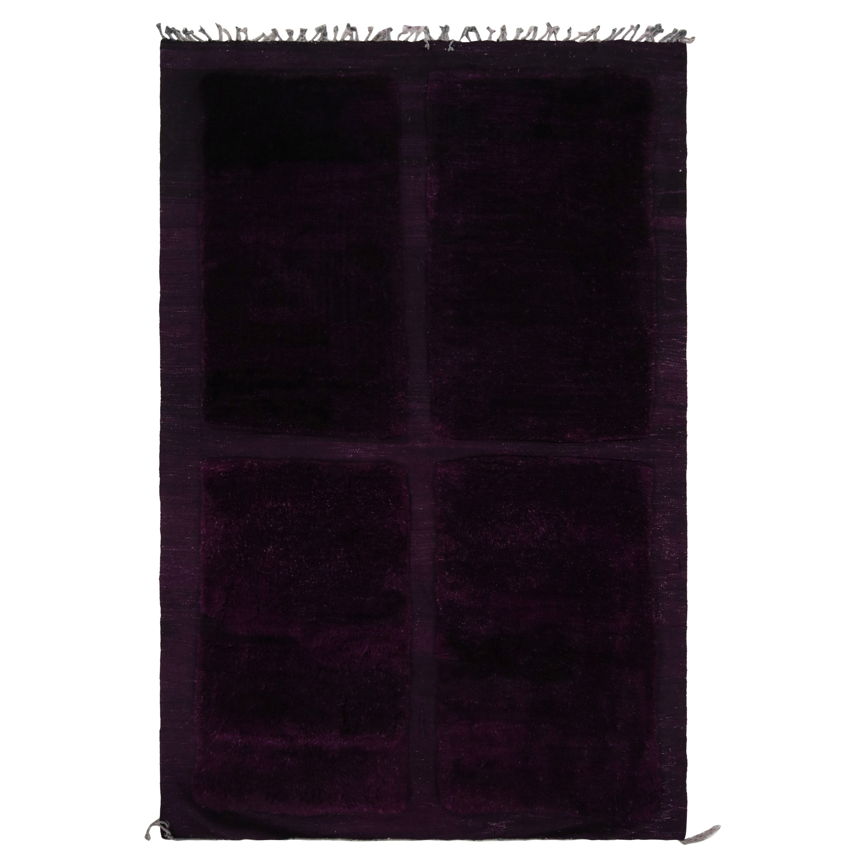 Rug & Kilim’s Moroccan Rug with Purple Geometric Pattern in a High-Low Texture For Sale