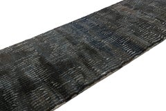 Rug & Kilim’s Moroccan Runner Rug in Grisaille Blue, Gray and Black Stripes