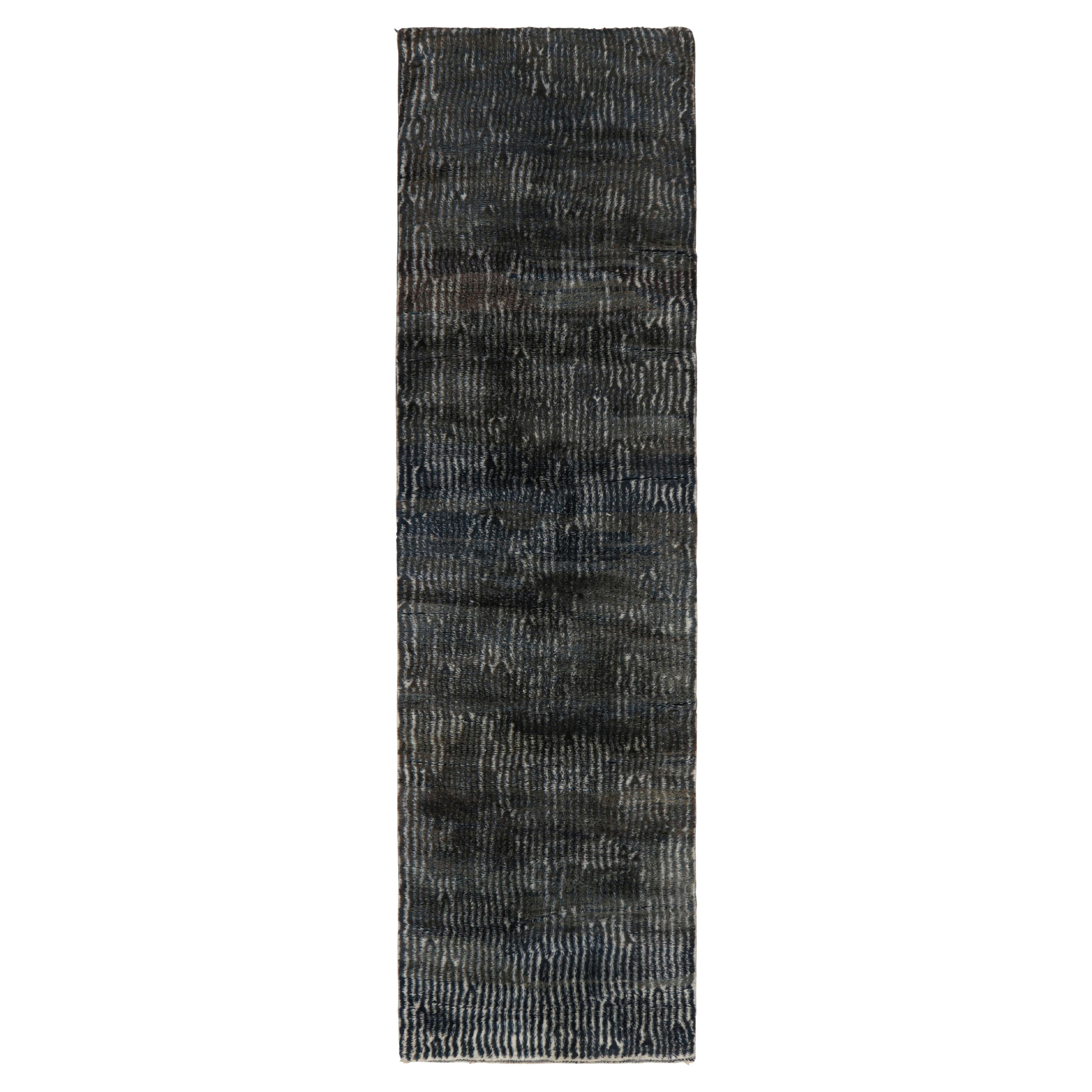 Rug & Kilim’s Moroccan Runner Rug in Grisaille Blue, Gray and Black Stripes