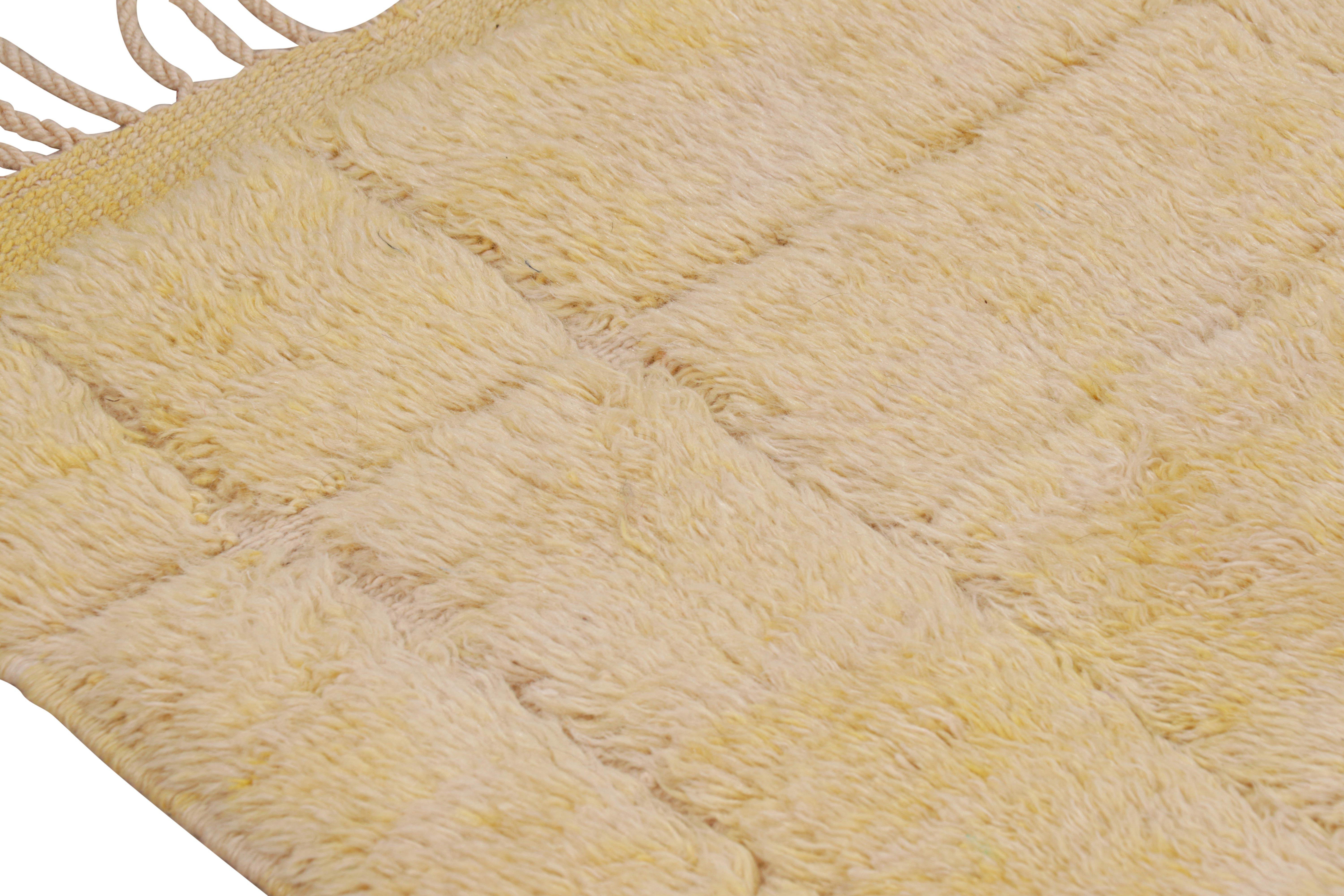 Contemporary Rug & Kilim’s Moroccan Runner Rug in Yellow & Beige Striae and Striped Patterns For Sale