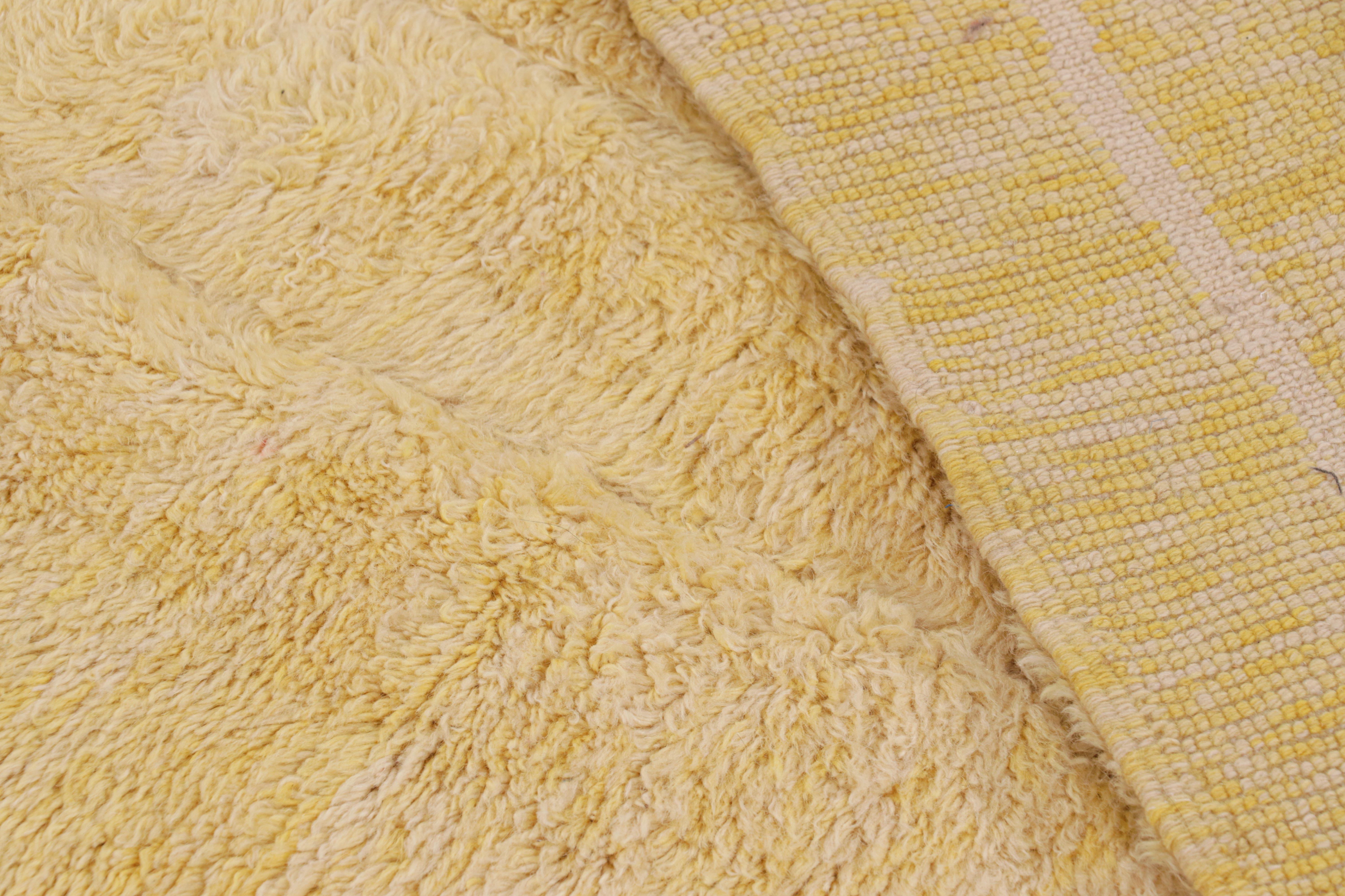 Rug & Kilim’s Moroccan Runner Rug in Yellow & Beige Striae and Striped Patterns For Sale 1