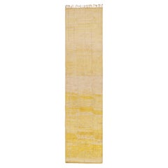 Rug & Kilim’s Moroccan Runner Rug in Yellow & Beige Striae and Striped Patterns