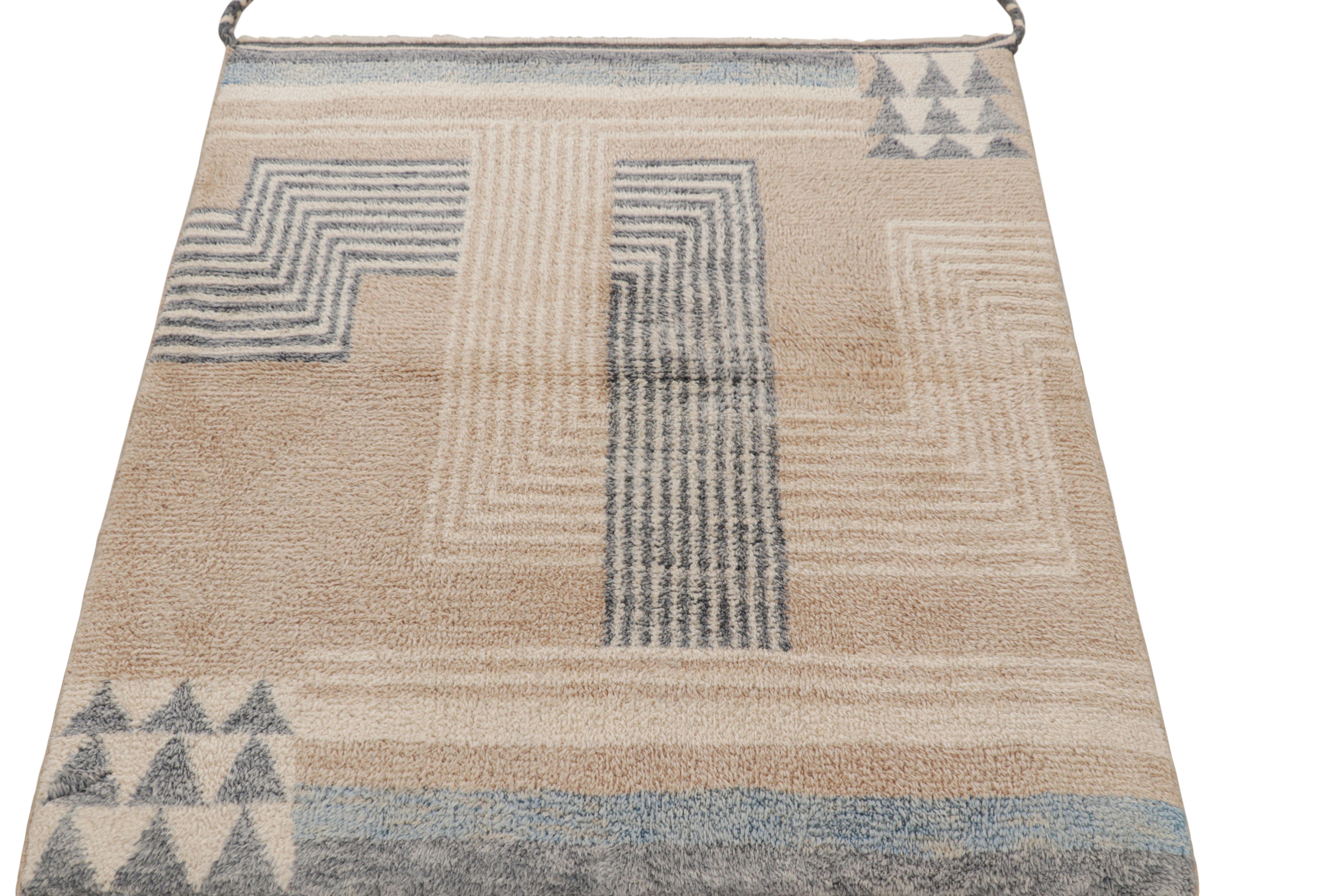Hand-Knotted Rug & Kilim’s Moroccan Square Rug in Brown with Deco Geometric Patterns For Sale