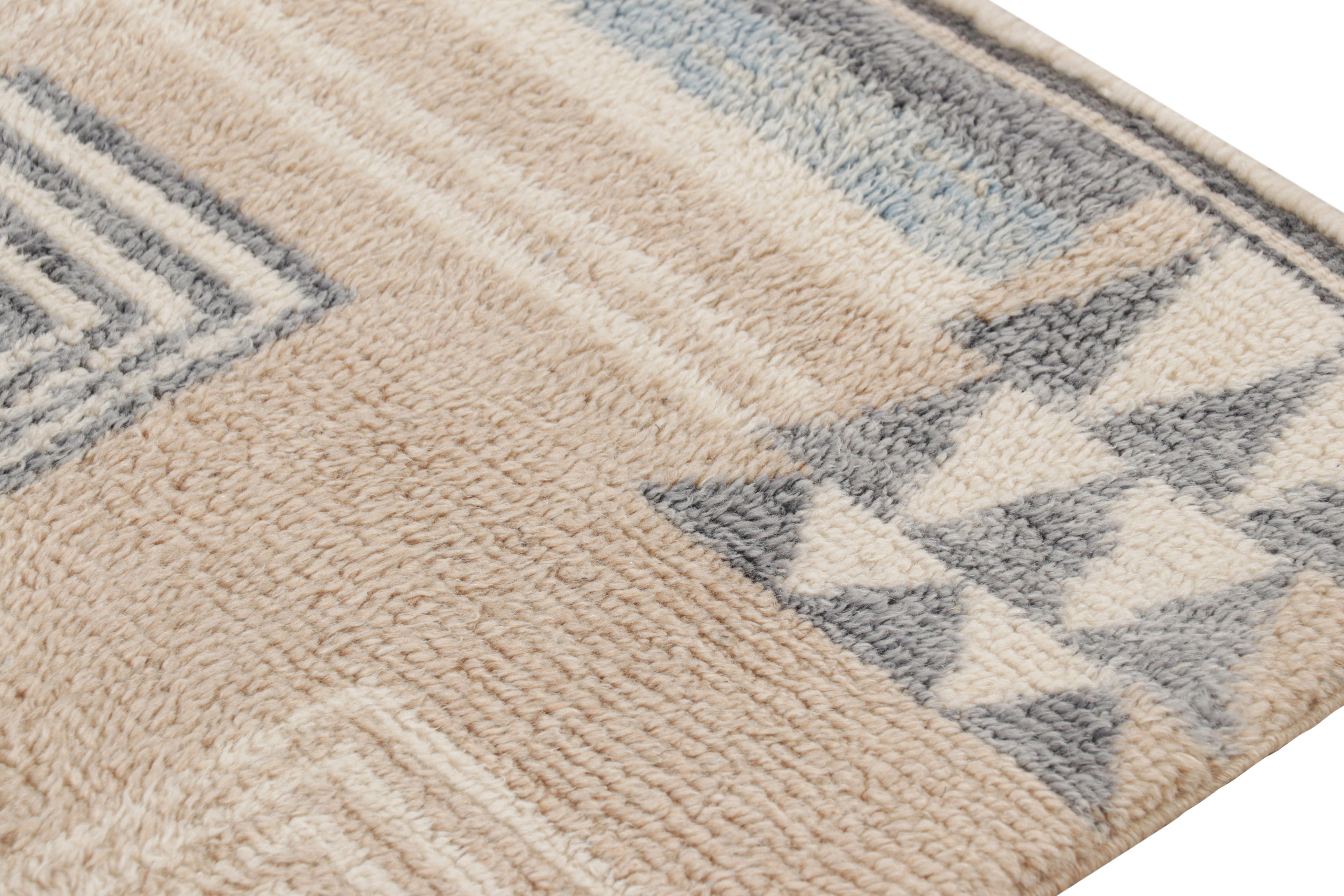 Contemporary Rug & Kilim’s Moroccan Square Rug in Brown with Deco Geometric Patterns For Sale