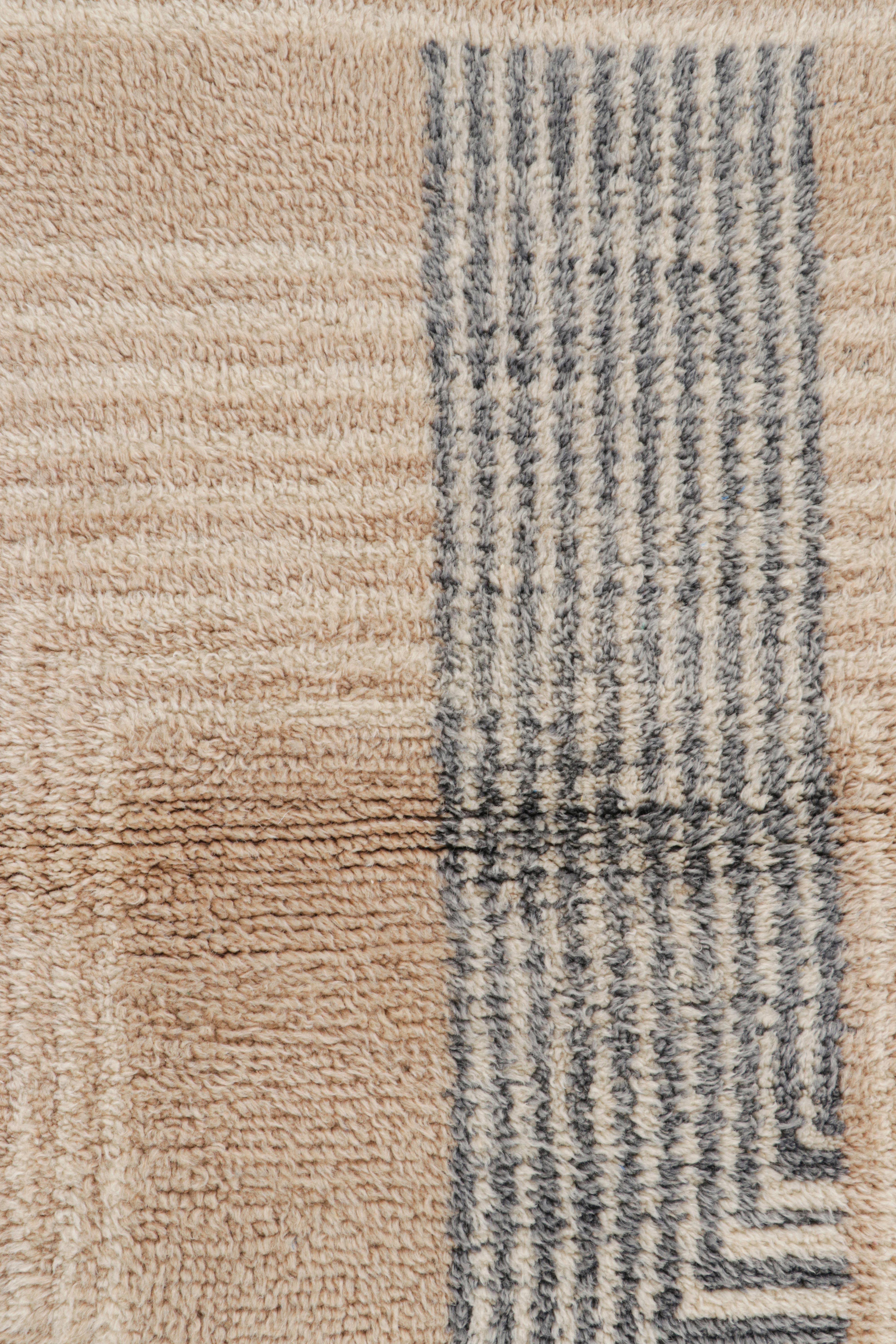 Wool Rug & Kilim’s Moroccan Square Rug in Brown with Deco Geometric Patterns For Sale