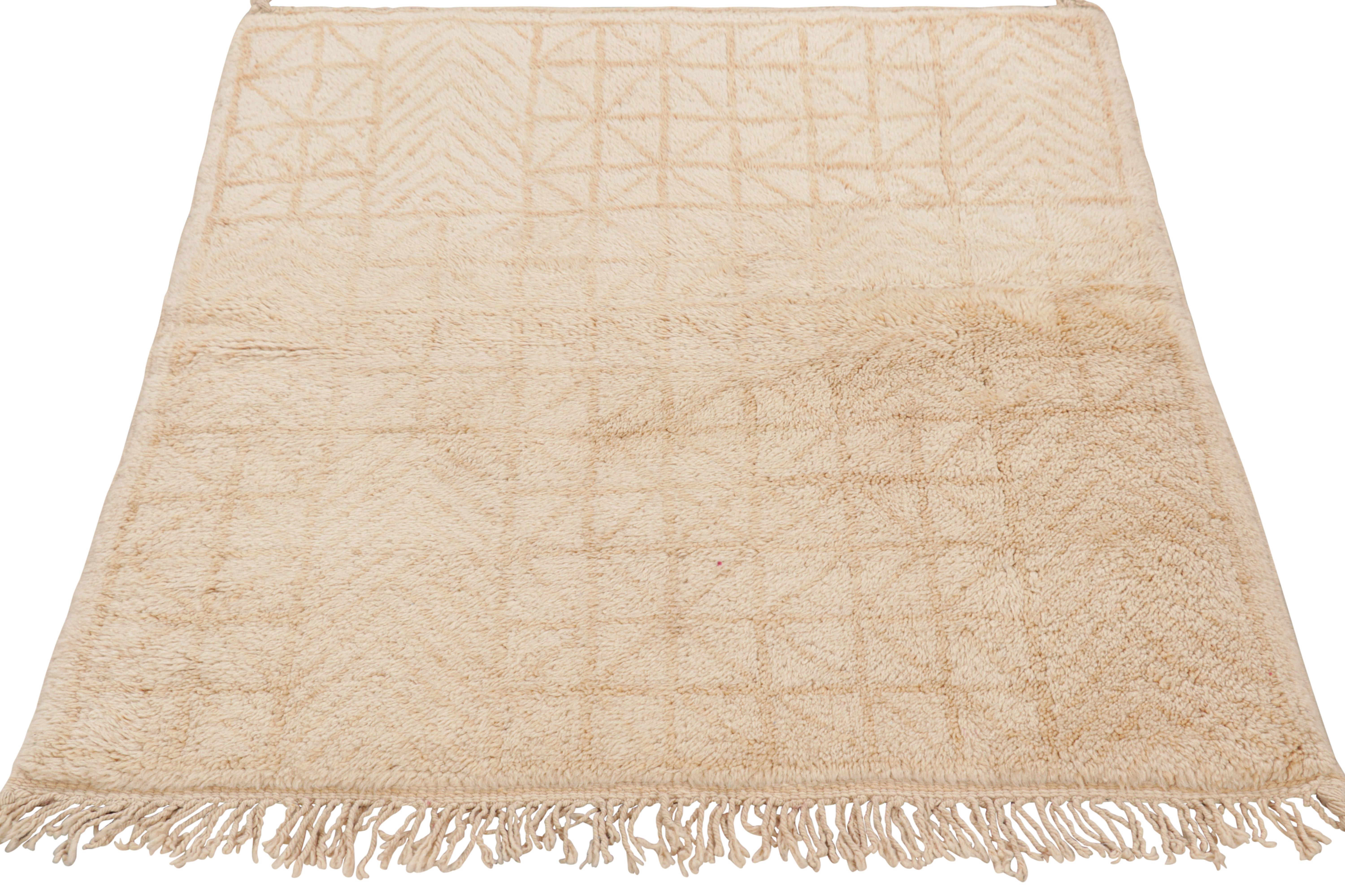 Hand-Knotted Rug & Kilim’s Moroccan Square Rug with Beige-Brown Geometric Patterns For Sale