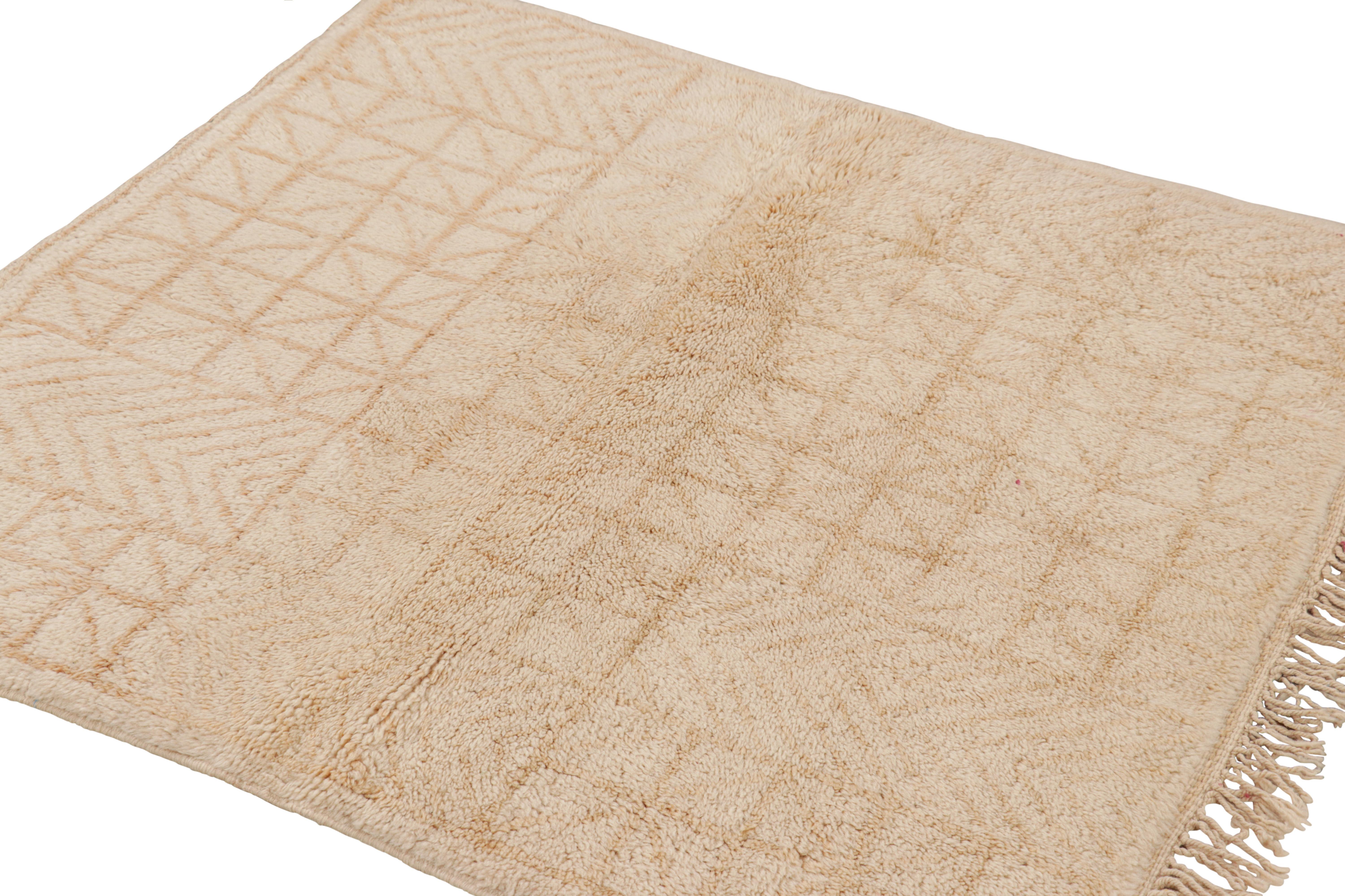 Rug & Kilim’s Moroccan Square Rug with Beige-Brown Geometric Patterns In New Condition For Sale In Long Island City, NY