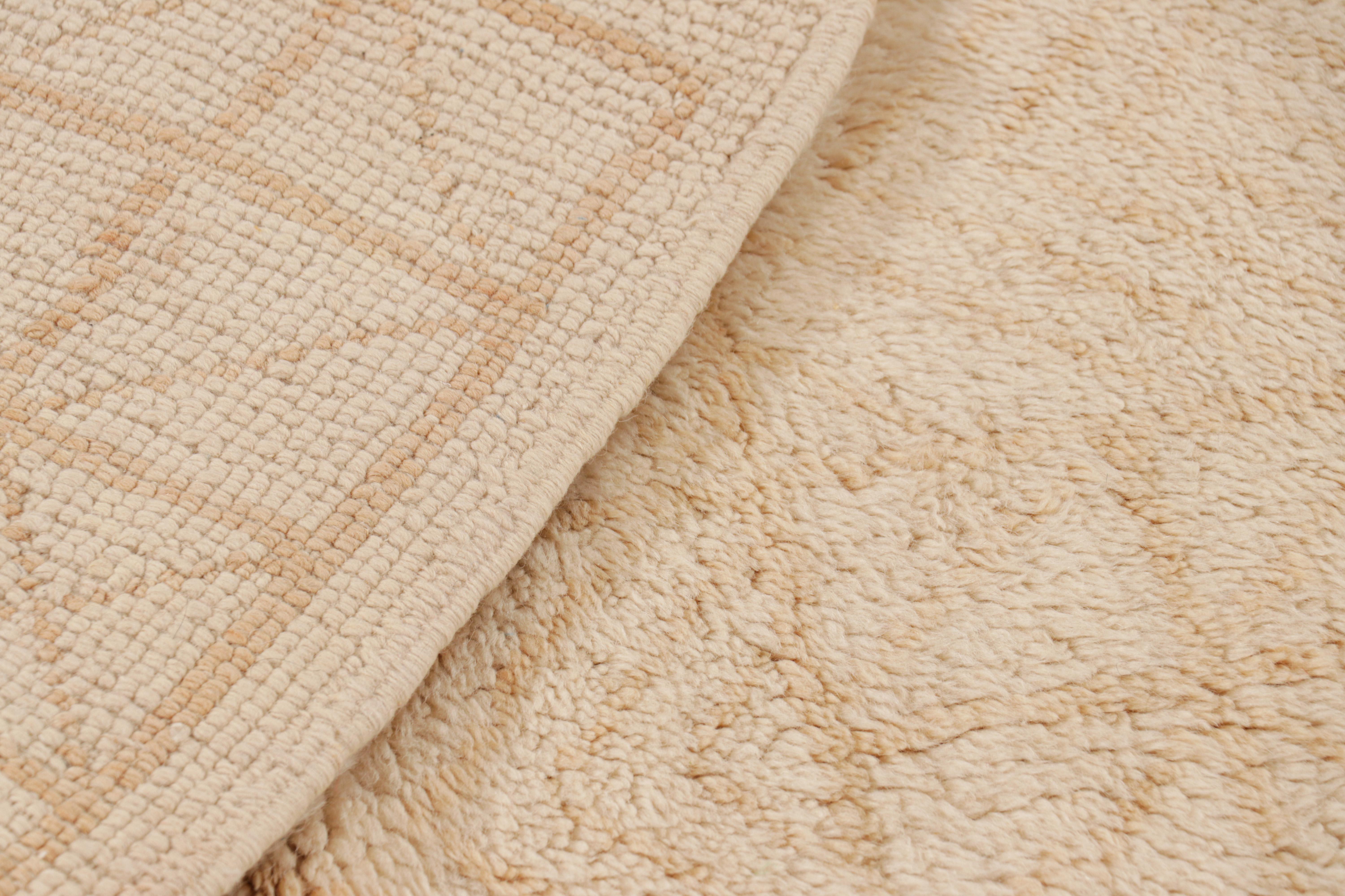 Wool Rug & Kilim’s Moroccan Square Rug with Beige-Brown Geometric Patterns For Sale