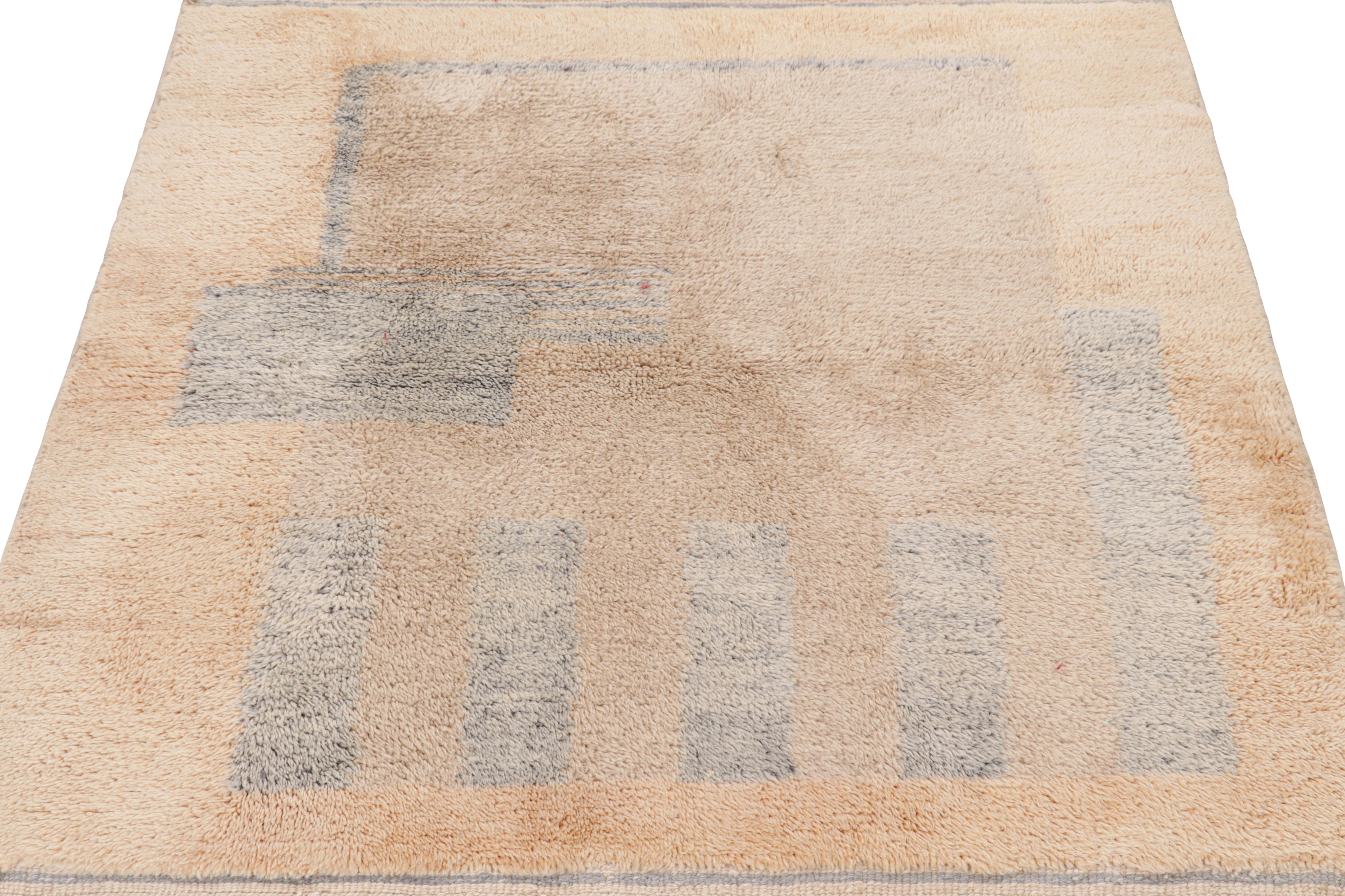 Hand-Knotted Rug & Kilim’s Moroccan Square Rug with Brown and Blue Geometric Patterns For Sale