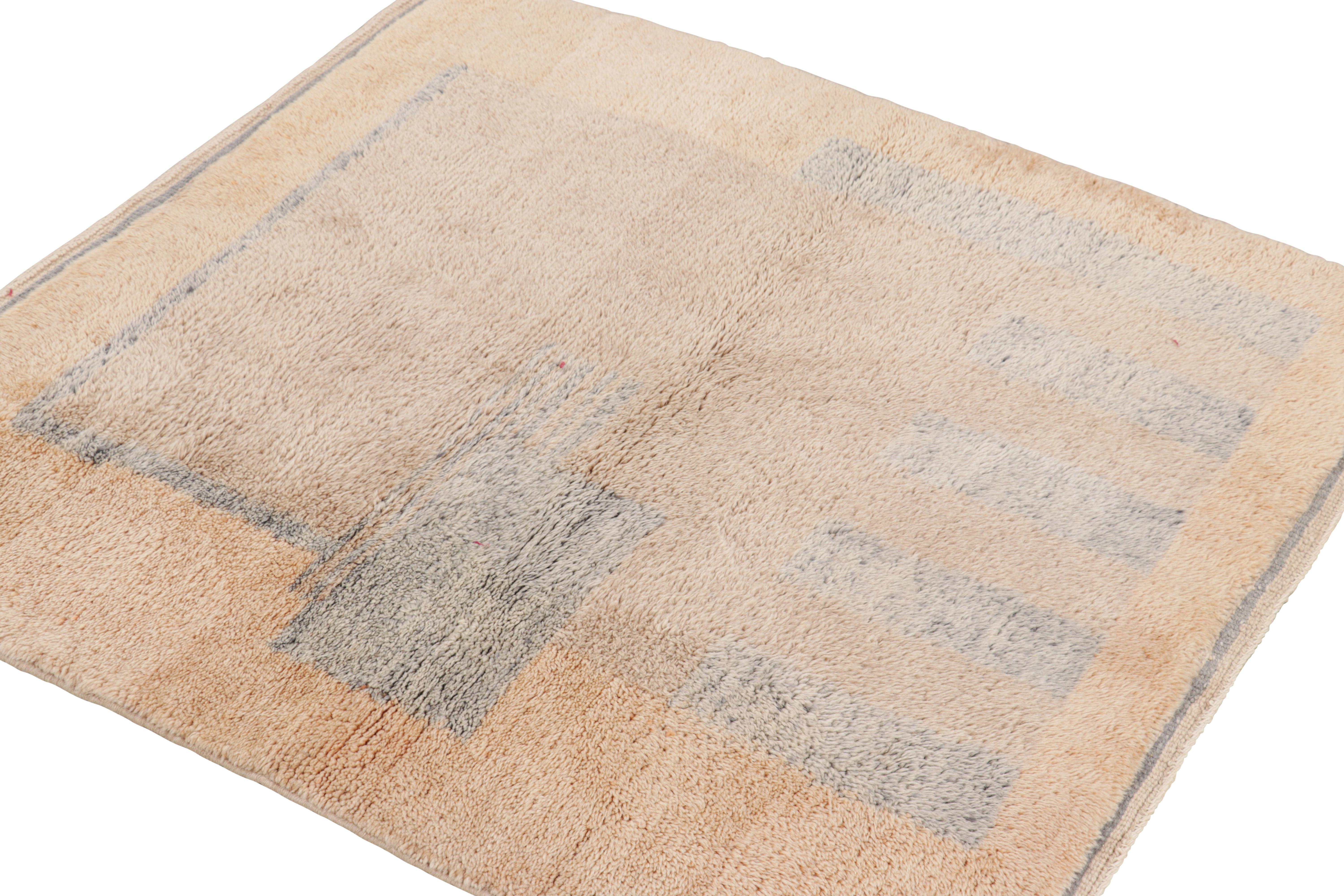 Rug & Kilim’s Moroccan Square Rug with Brown and Blue Geometric Patterns In New Condition For Sale In Long Island City, NY