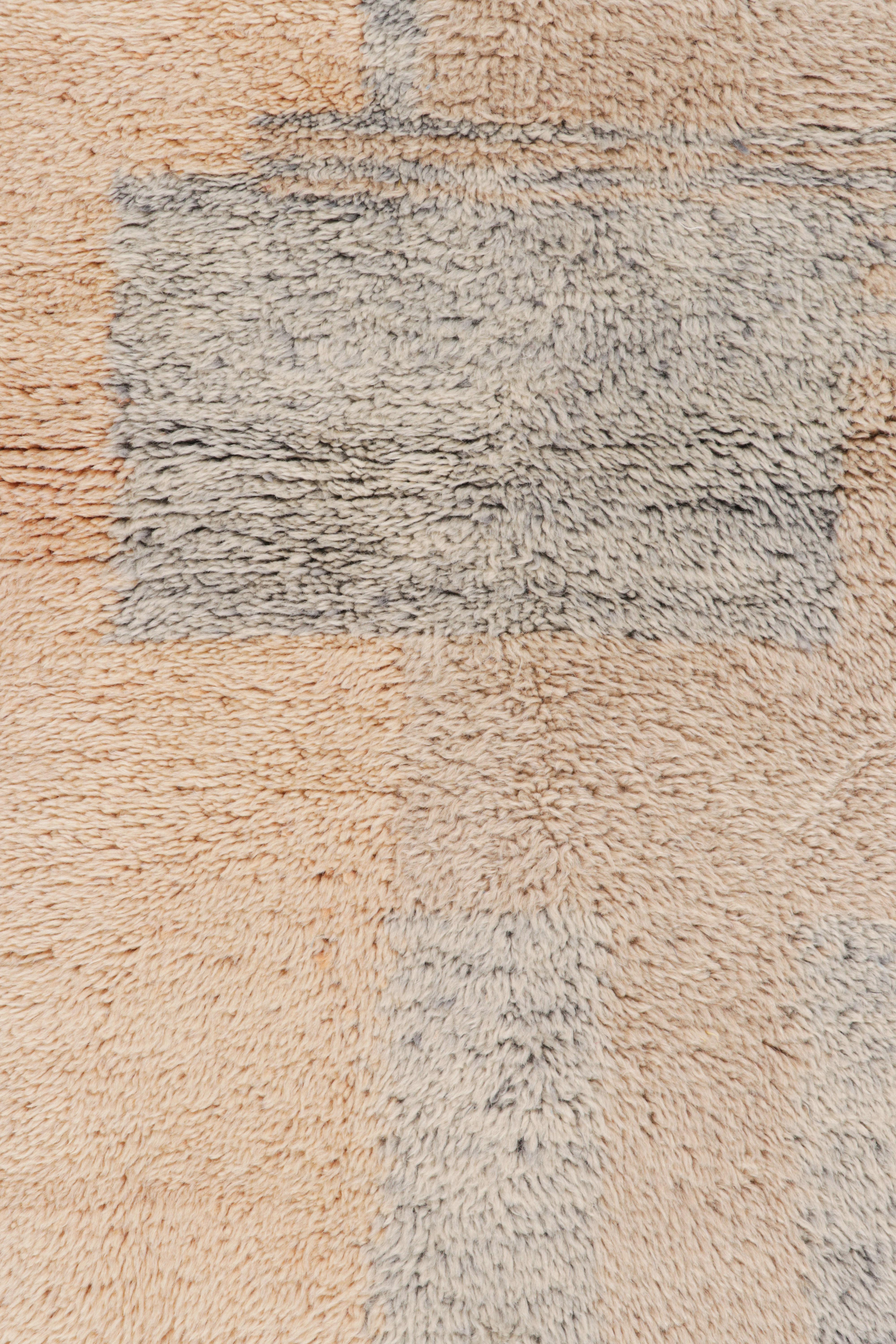 Contemporary Rug & Kilim’s Moroccan Square Rug with Brown and Blue Geometric Patterns For Sale