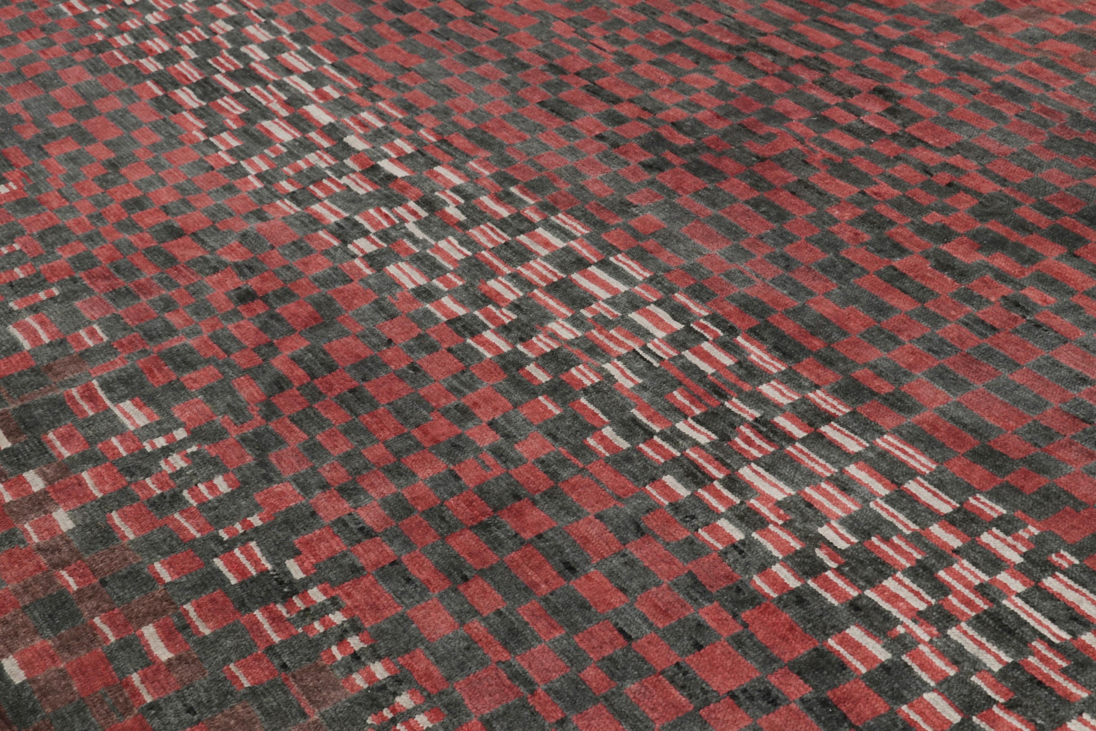 Indian Rug & Kilim’s Moroccan Style Custom Rug Design, Red and Black Geometric Patterns For Sale