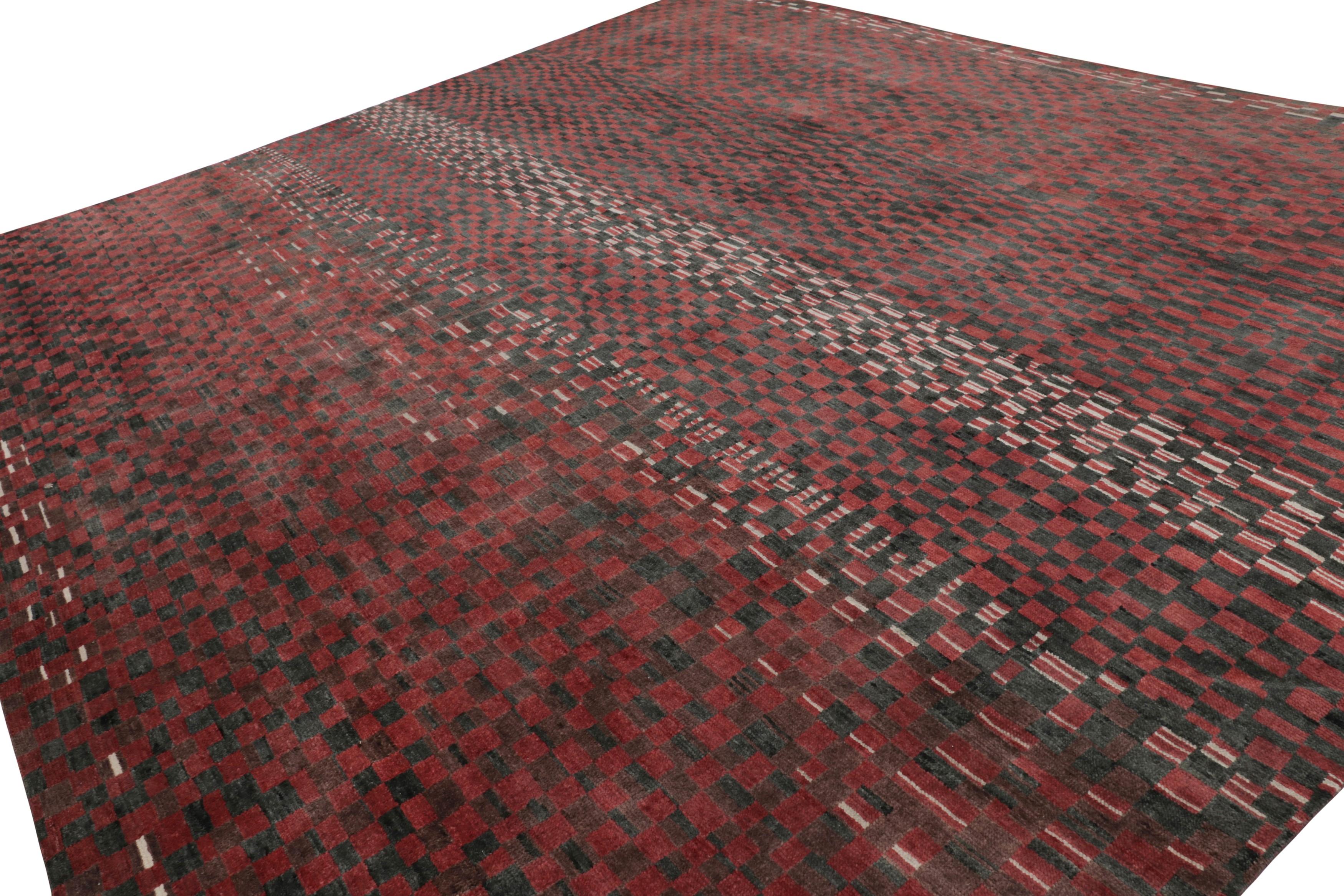 Hand-Knotted Rug & Kilim’s Moroccan Style Custom Rug Design, Red and Black Geometric Patterns For Sale