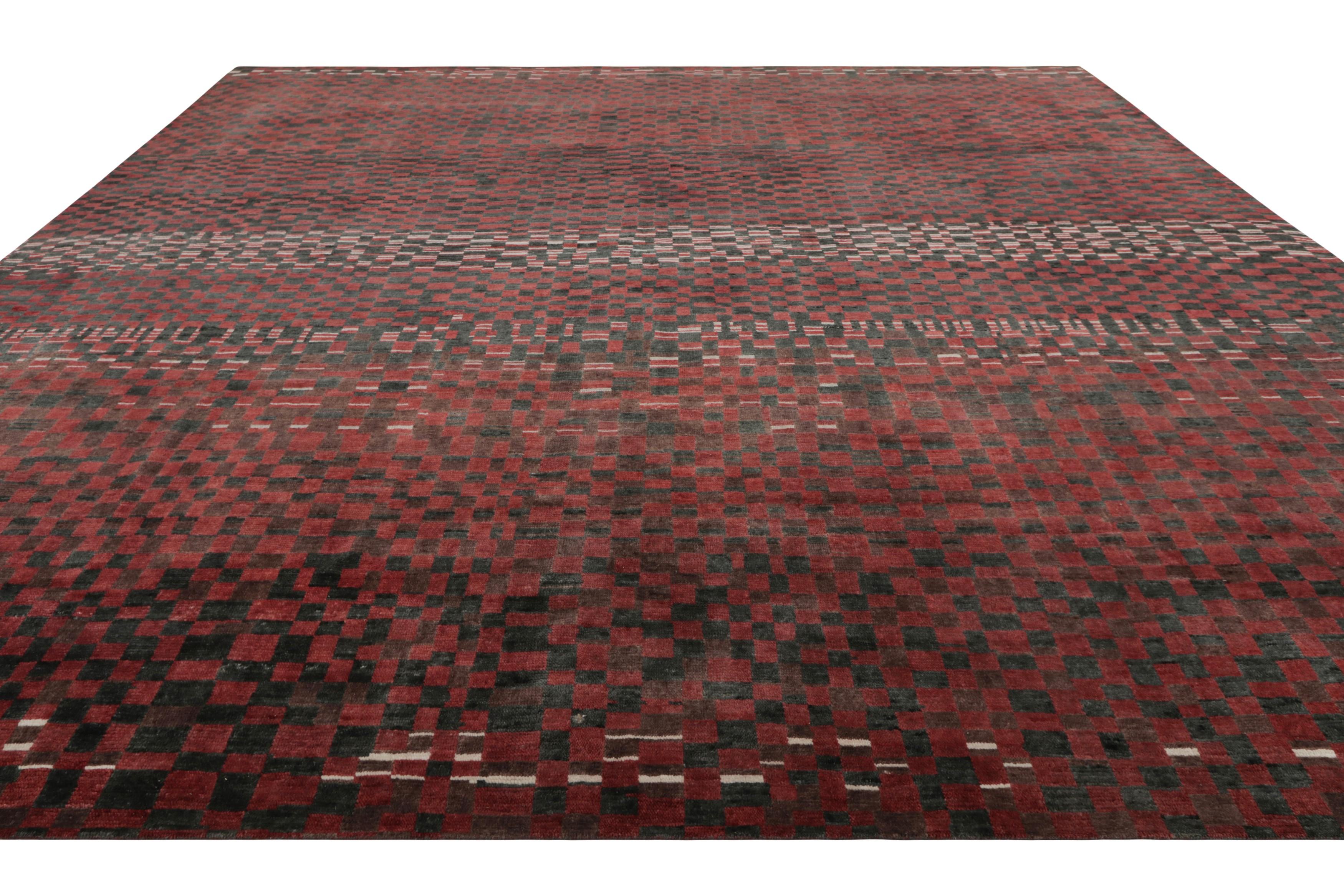 Rug & Kilim’s Moroccan Style Custom Rug Design, Red and Black Geometric Patterns In New Condition For Sale In Long Island City, NY