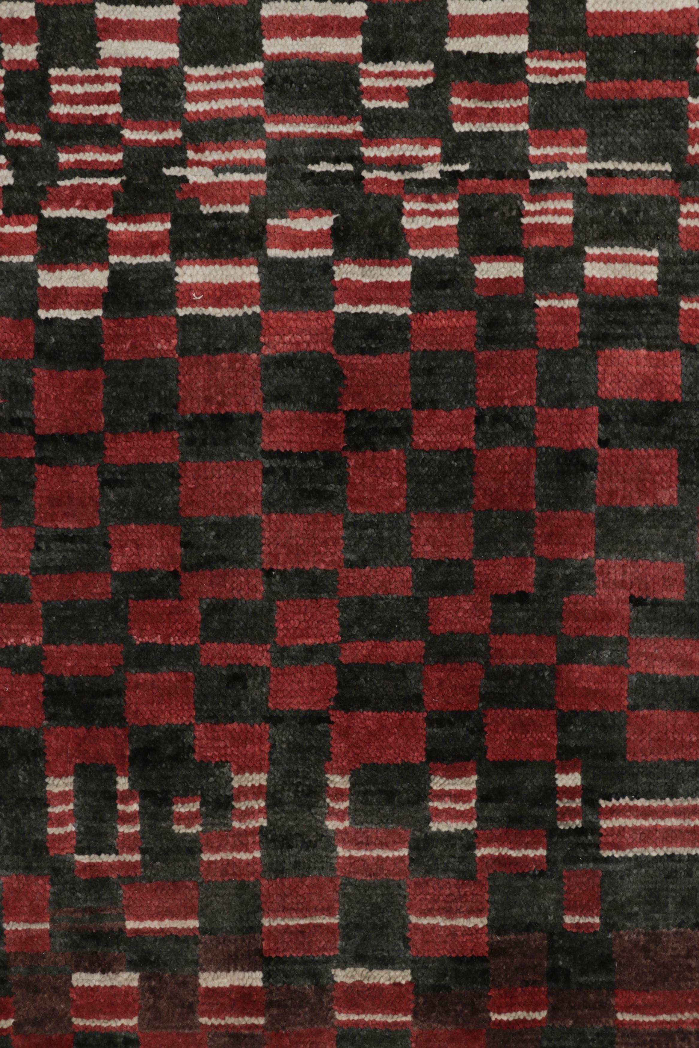 Contemporary Rug & Kilim’s Moroccan Style Custom Rug Design, Red and Black Geometric Patterns For Sale