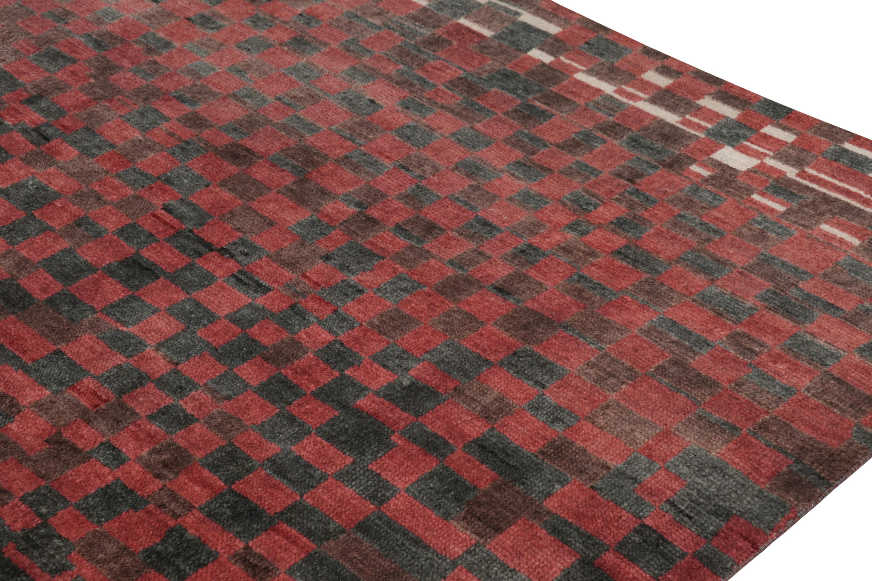 Wool Rug & Kilim’s Moroccan Style Custom Rug Design, Red and Black Geometric Patterns For Sale