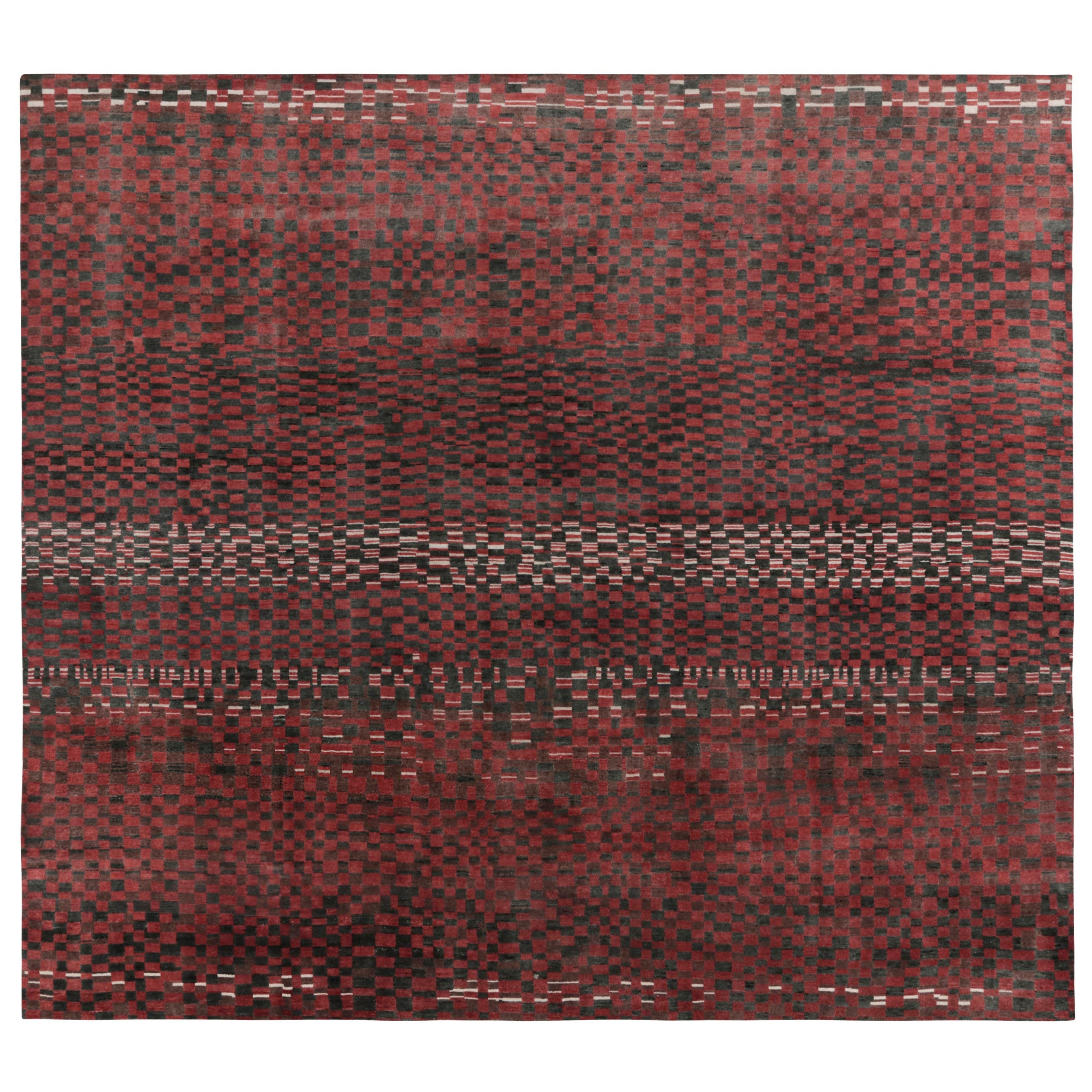 Rug & Kilim’s Moroccan Style Custom Rug Design, Red and Black Geometric Patterns For Sale