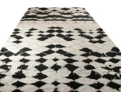 Rug & Kilim’s Moroccan Style Custom Rug in Black, White, Green Geometric Pattern