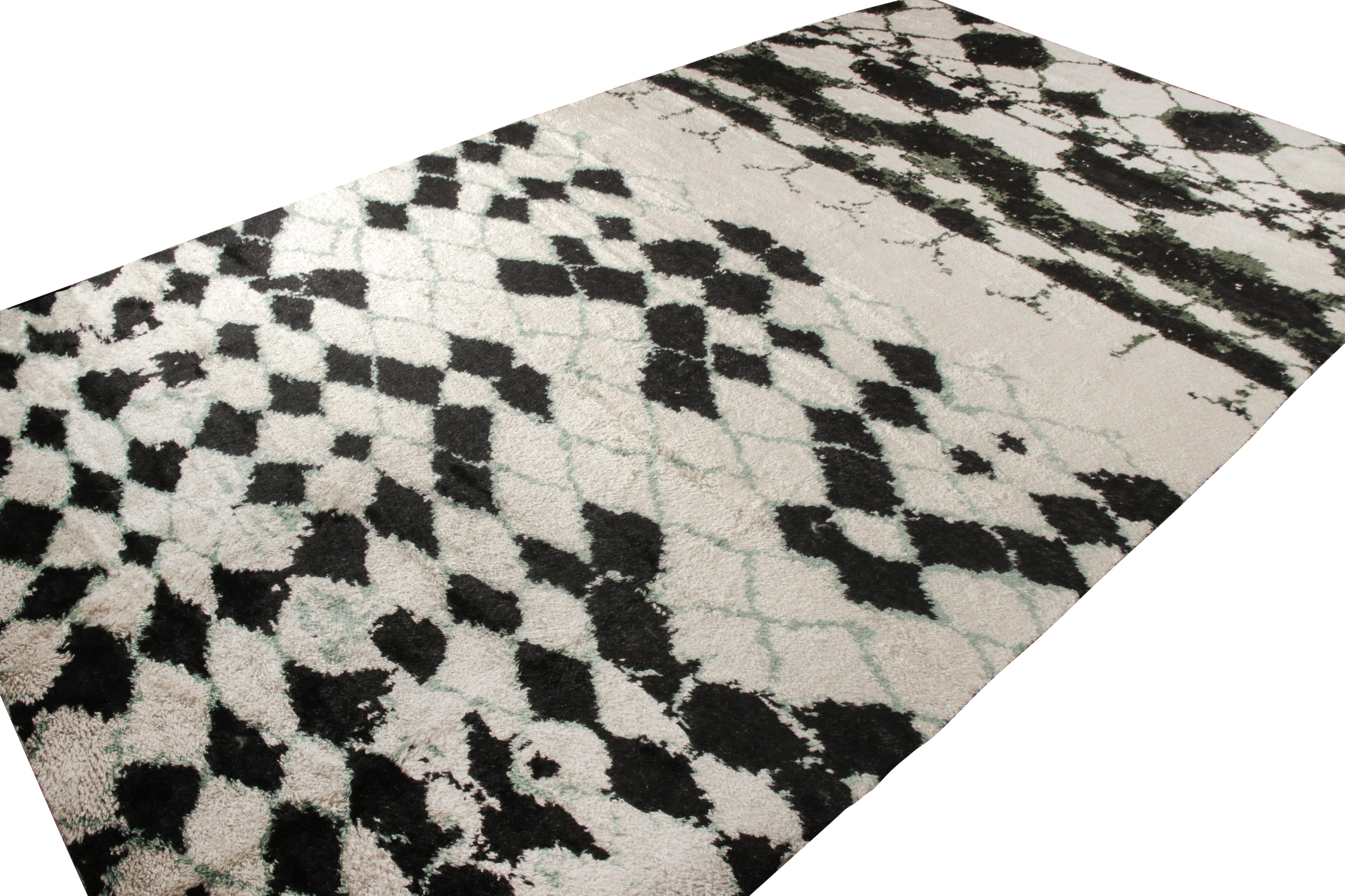 black white and green rug