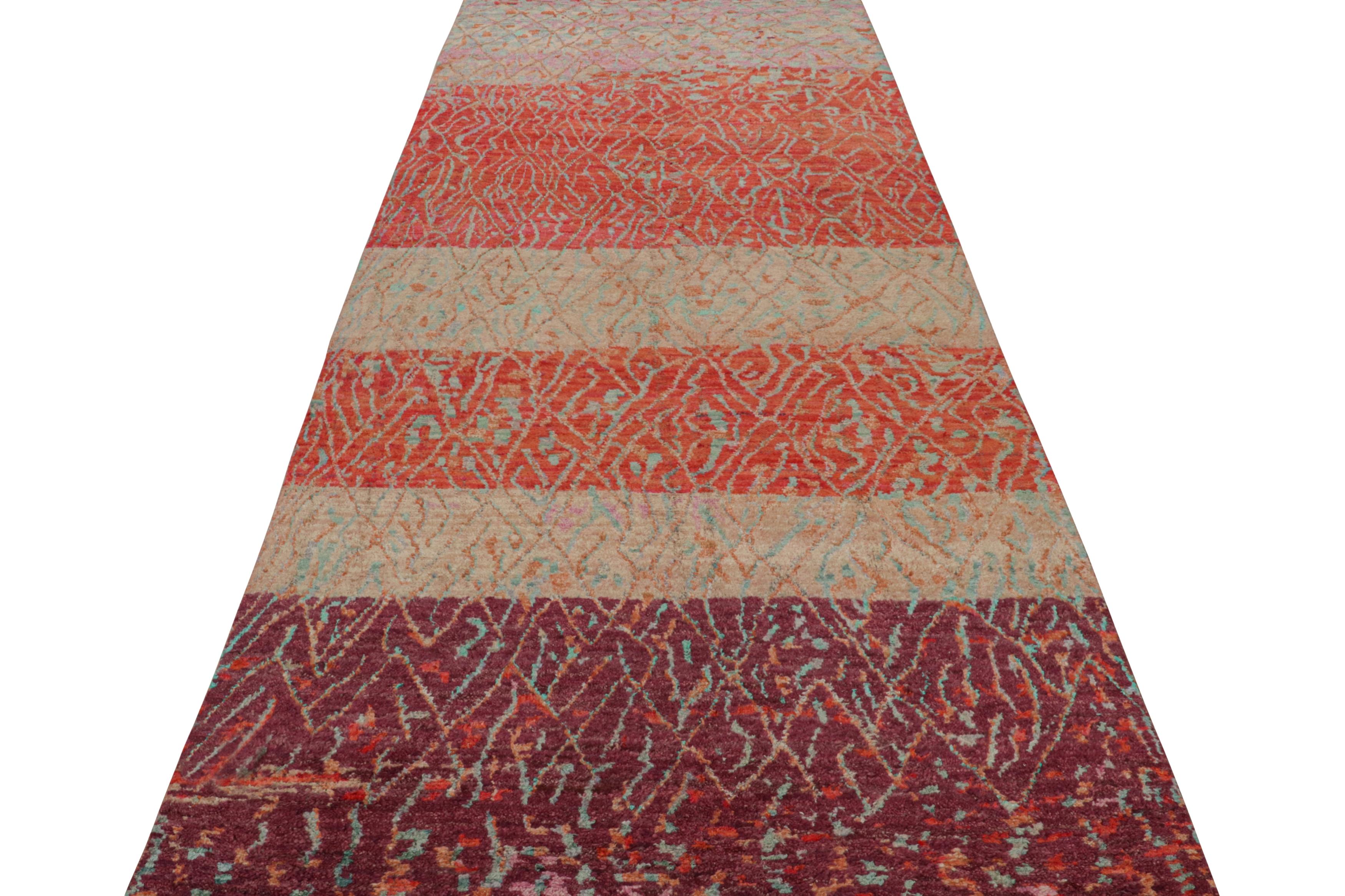 Modern Rug & Kilim’s Moroccan Style Gallery Runner in Red with Geometric Patterns For Sale
