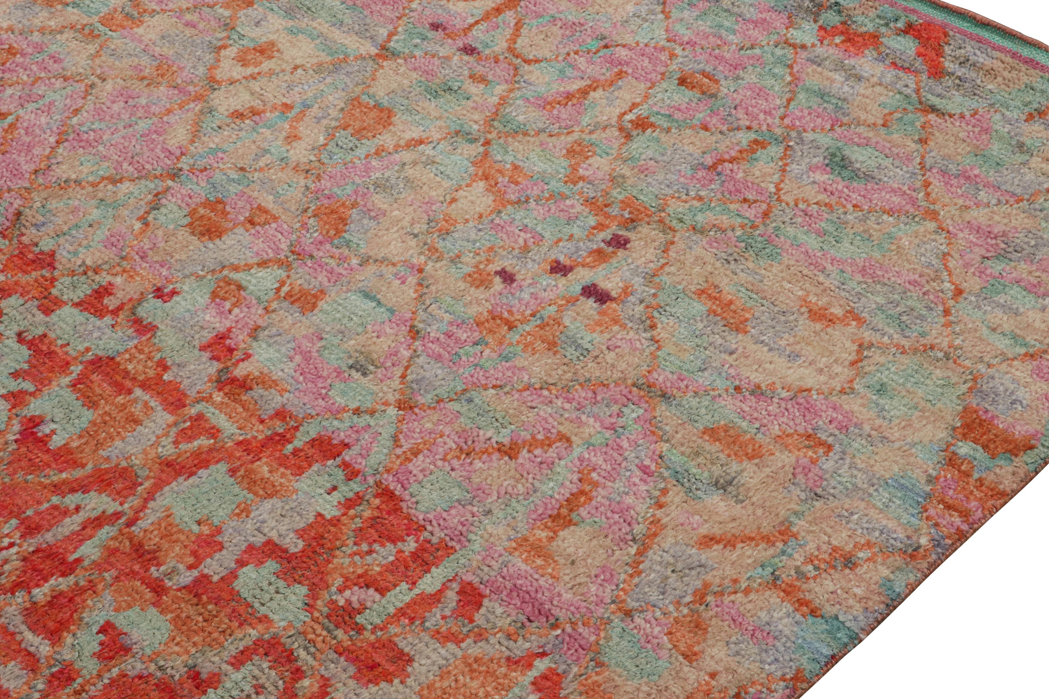 Hand-Knotted Rug & Kilim’s Moroccan Style Gallery Runner in Red with Geometric Patterns For Sale