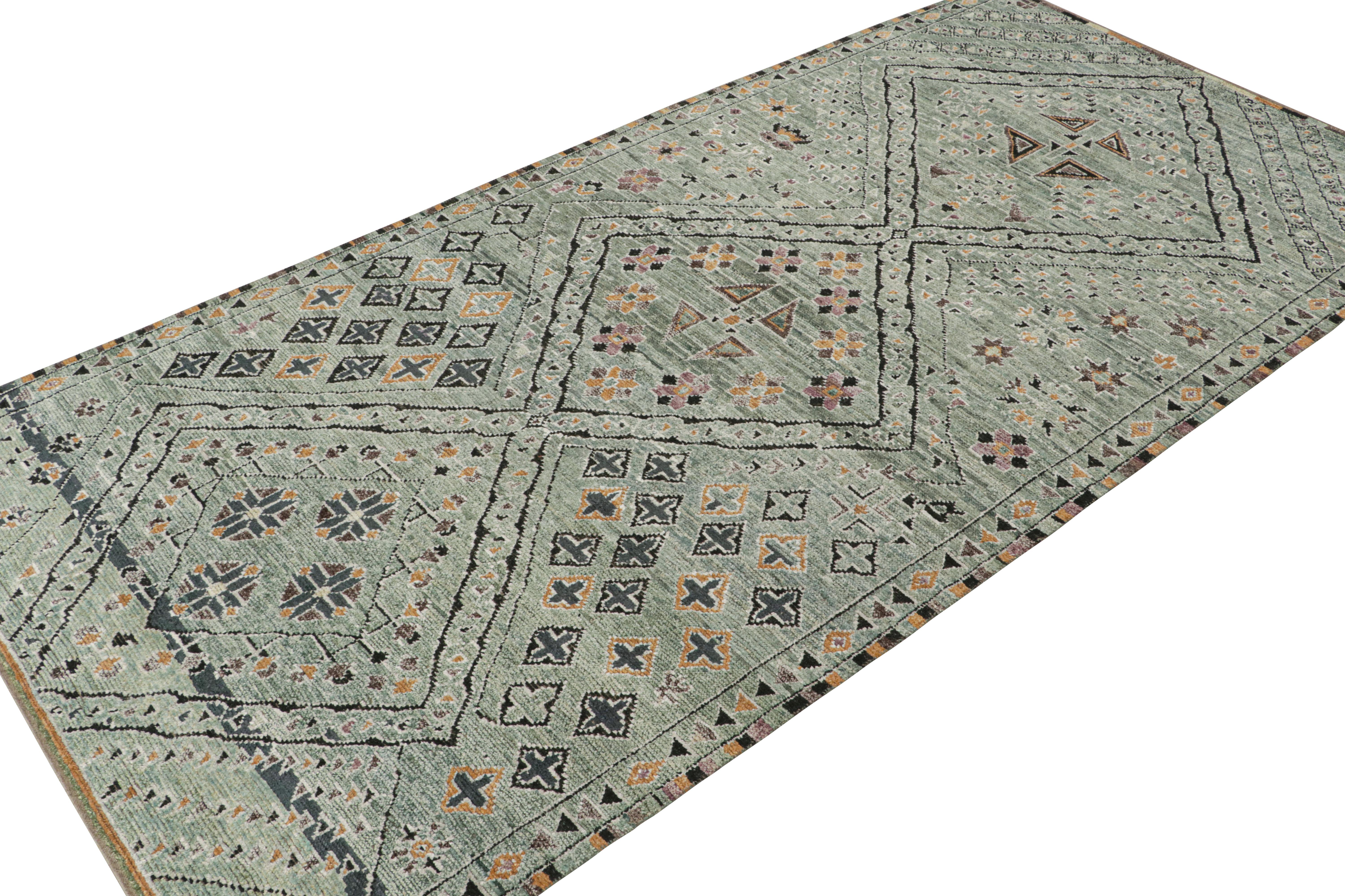 Tribal Rug & Kilim’s Moroccan Style Gallery Runner in Teal with Geometric Patterns For Sale