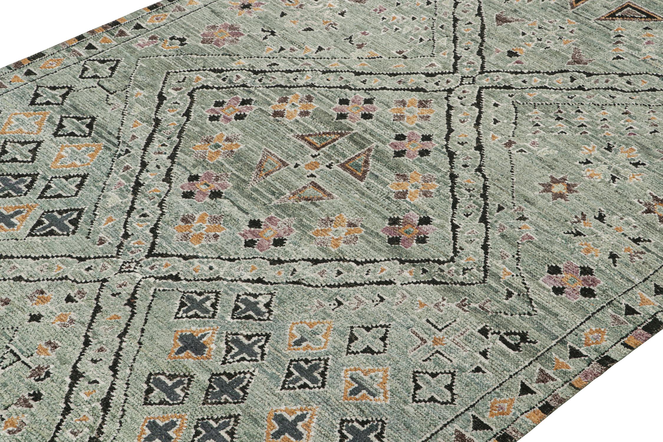 Indian Rug & Kilim’s Moroccan Style Gallery Runner in Teal with Geometric Patterns For Sale