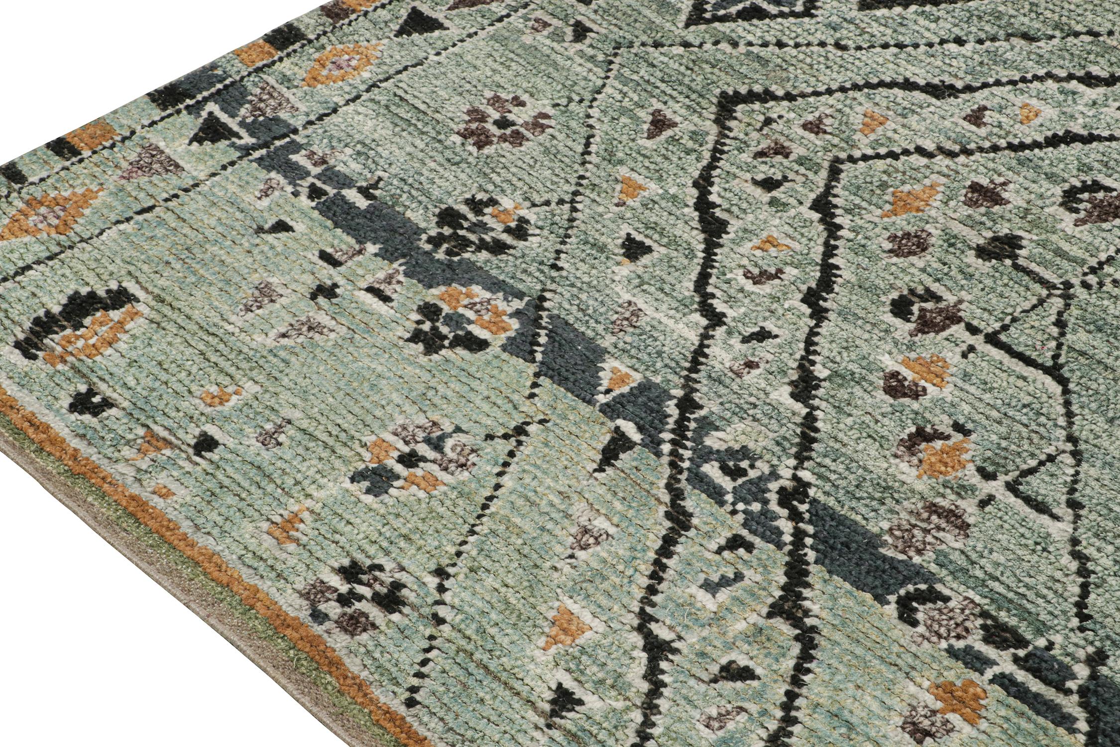 Hand-Knotted Rug & Kilim’s Moroccan Style Gallery Runner in Teal with Geometric Patterns For Sale