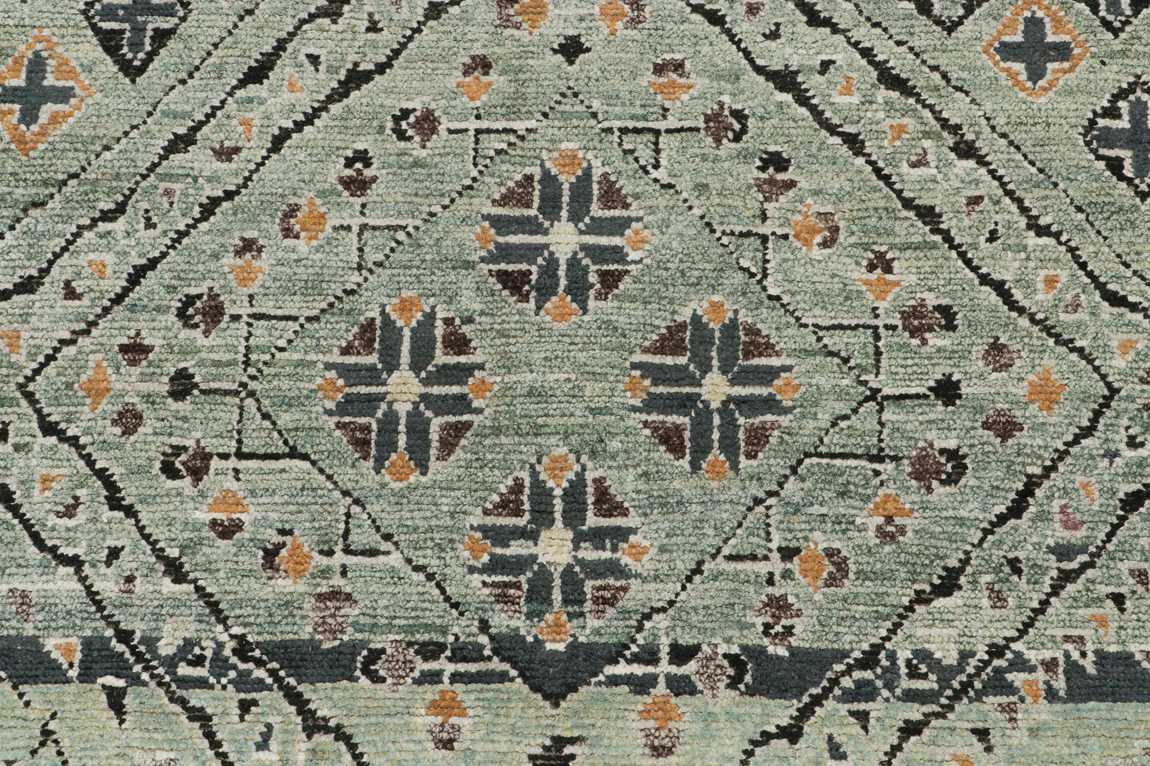 Rug & Kilim’s Moroccan Style Gallery Runner in Teal with Geometric Patterns In New Condition For Sale In Long Island City, NY