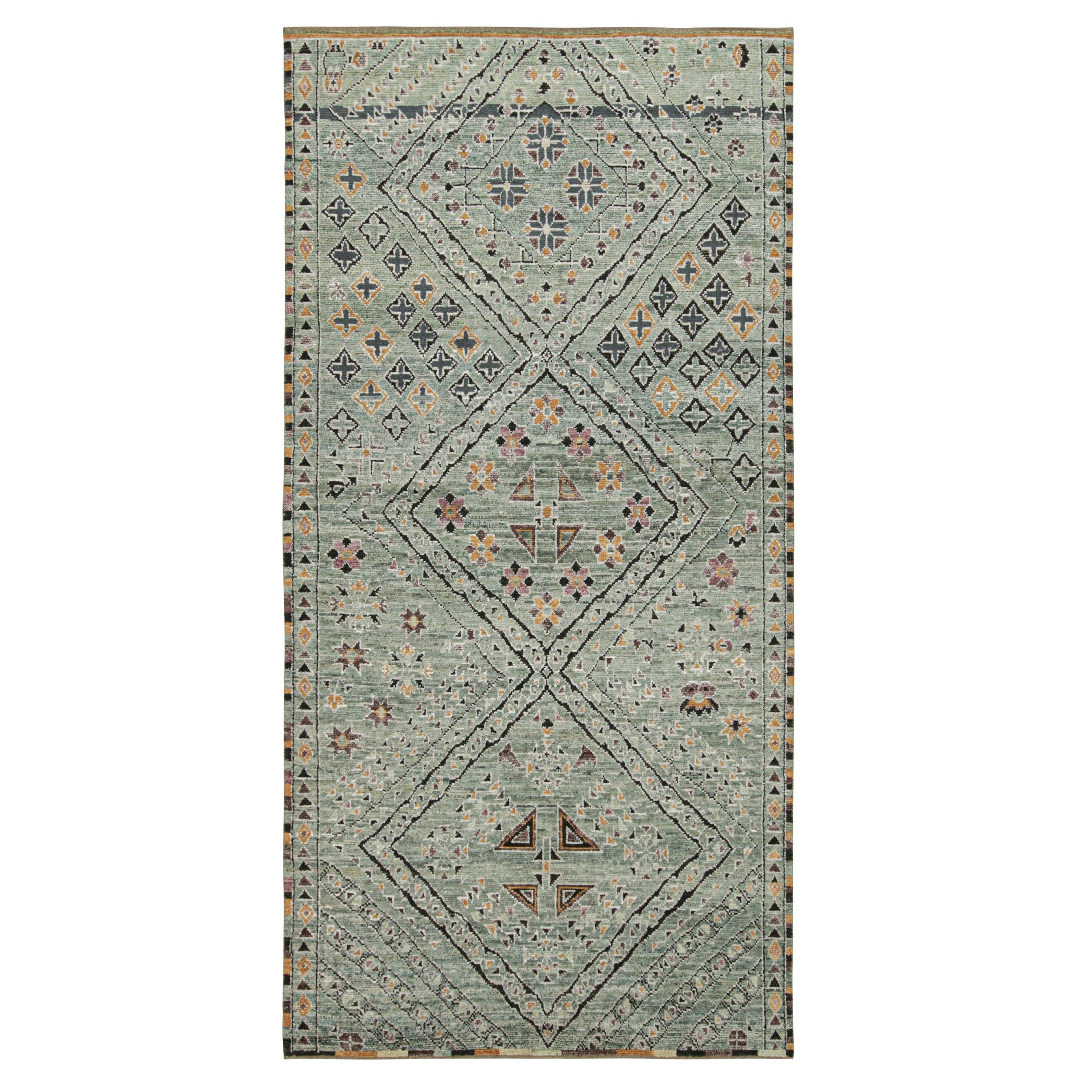 Rug & Kilim’s Moroccan Style Gallery Runner in Teal with Geometric Patterns For Sale