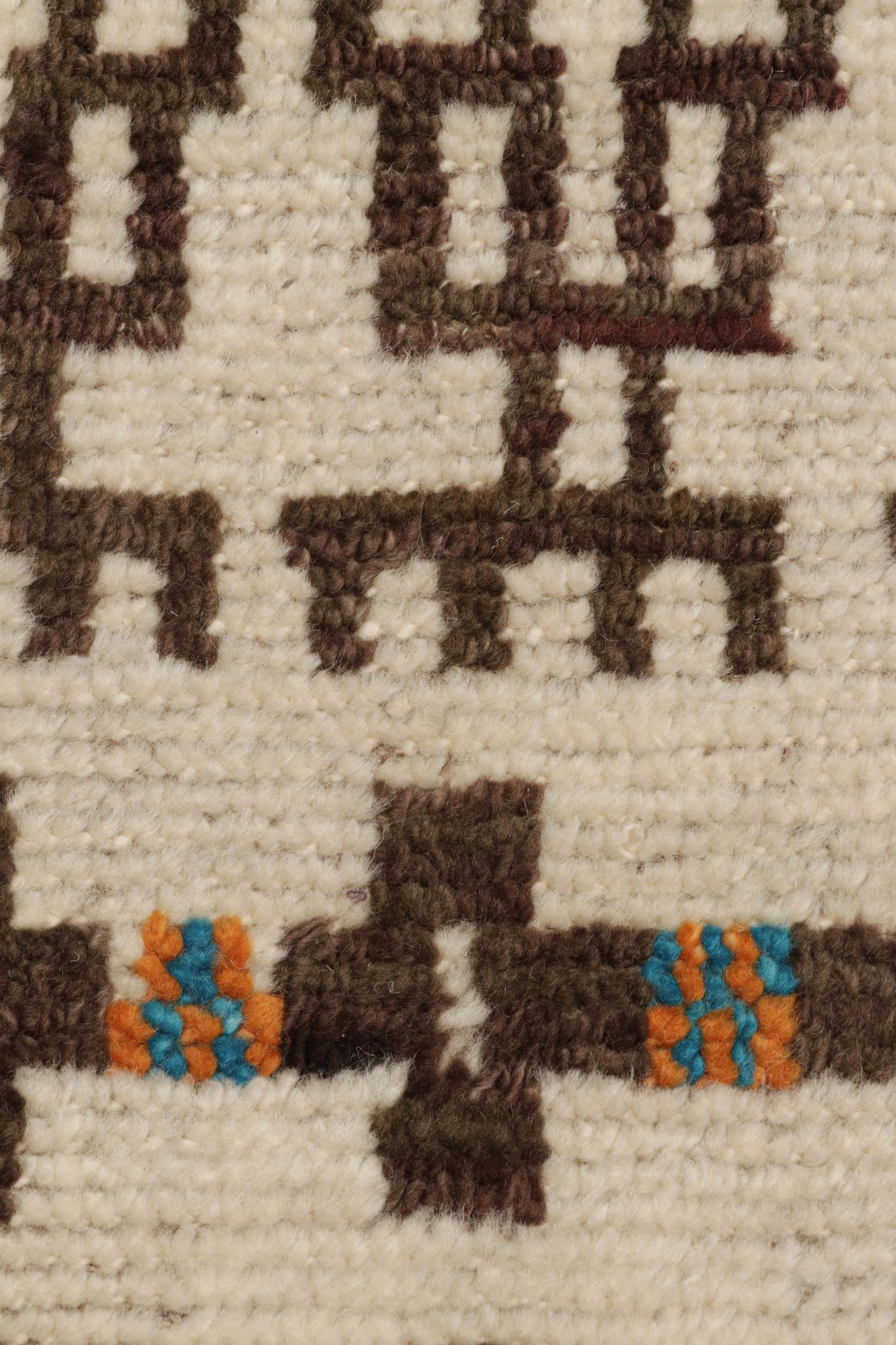 Indiano Rug & Kilim - Tappeto geometrico in stile marocchino in beige-marrone in vendita