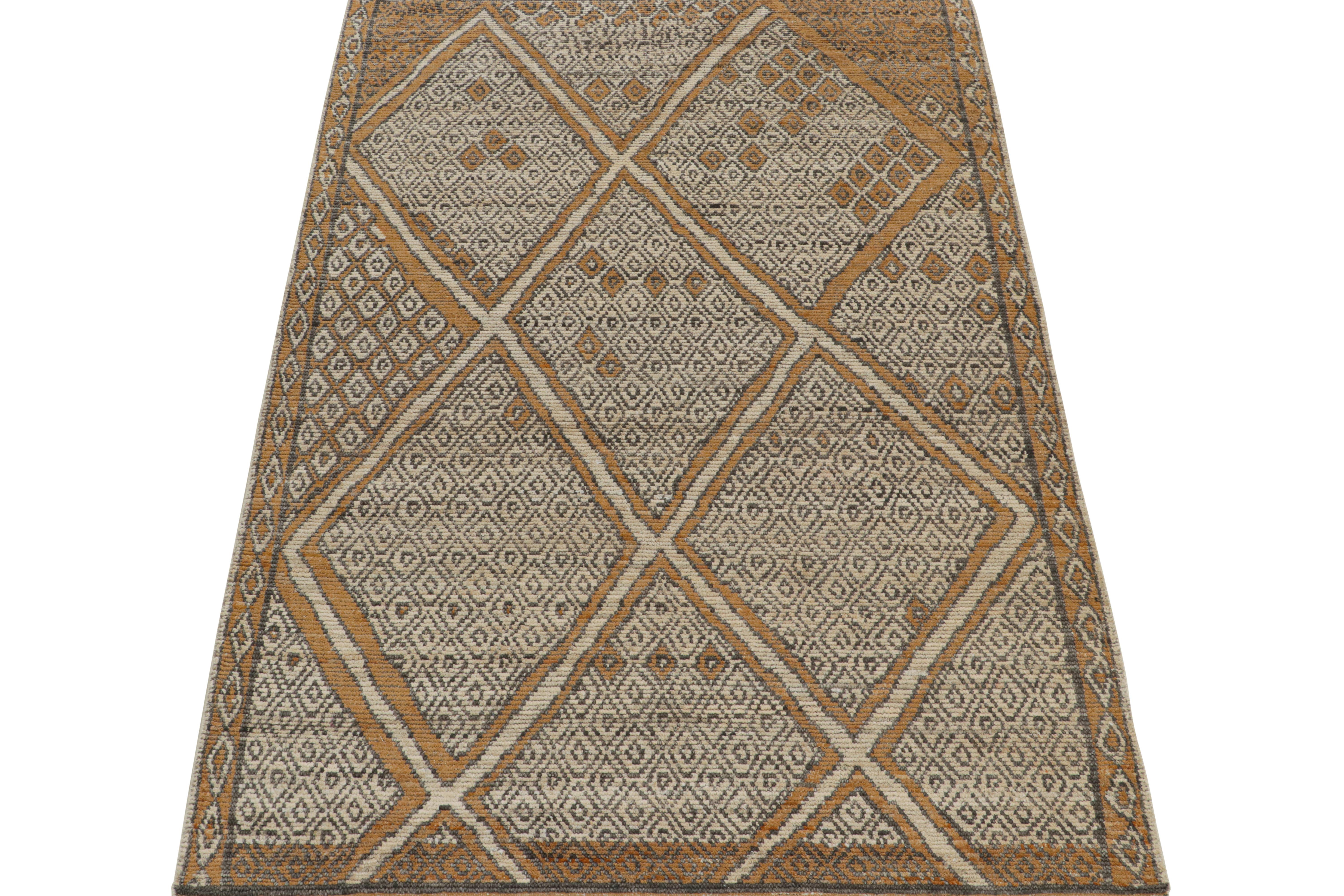 Tribal Rug & Kilim’s Moroccan Style Rug in Auburn Orange and White Diamond Patterns For Sale