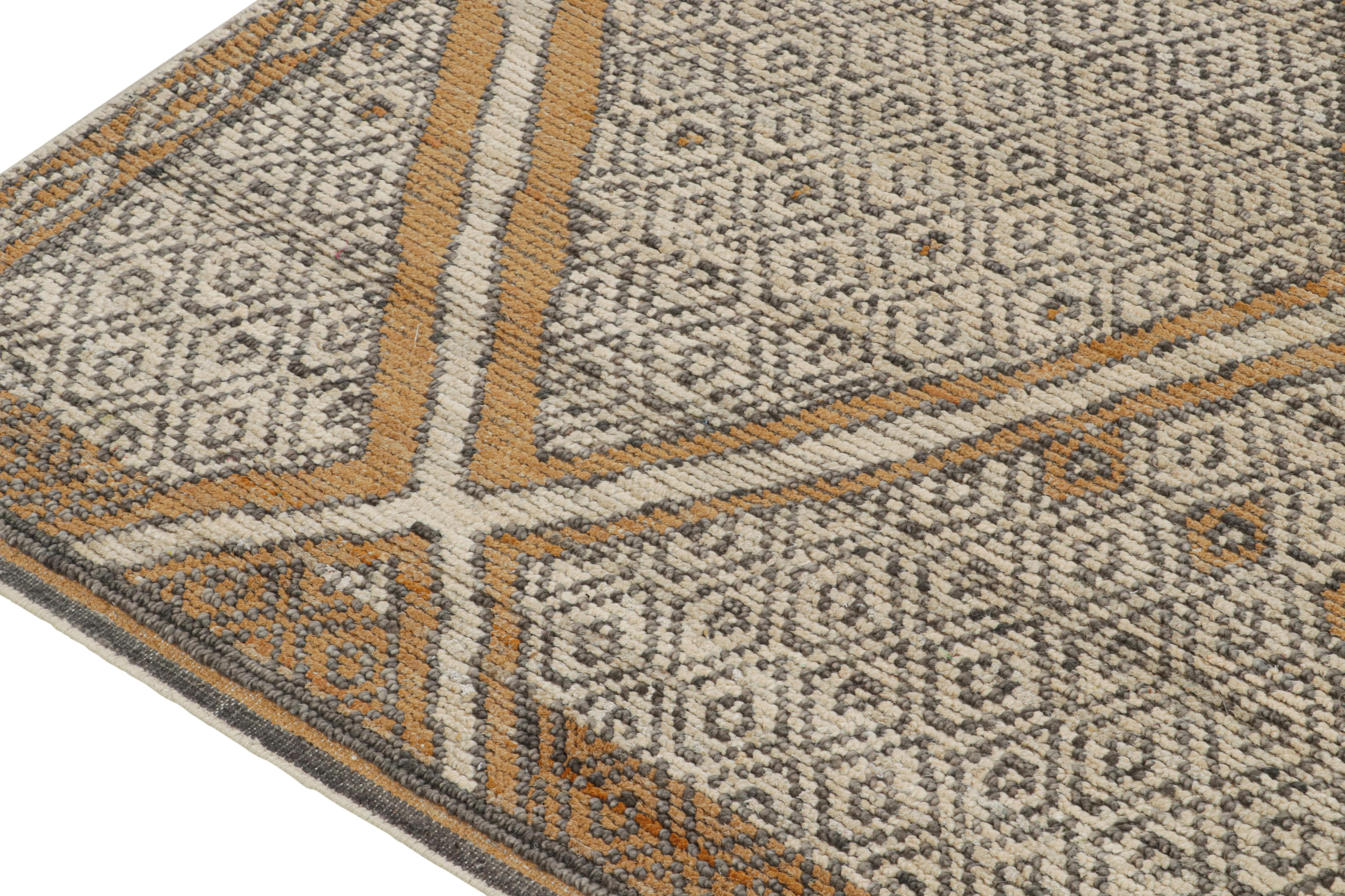 Hand-Knotted Rug & Kilim’s Moroccan Style Rug in Auburn Orange and White Diamond Patterns For Sale