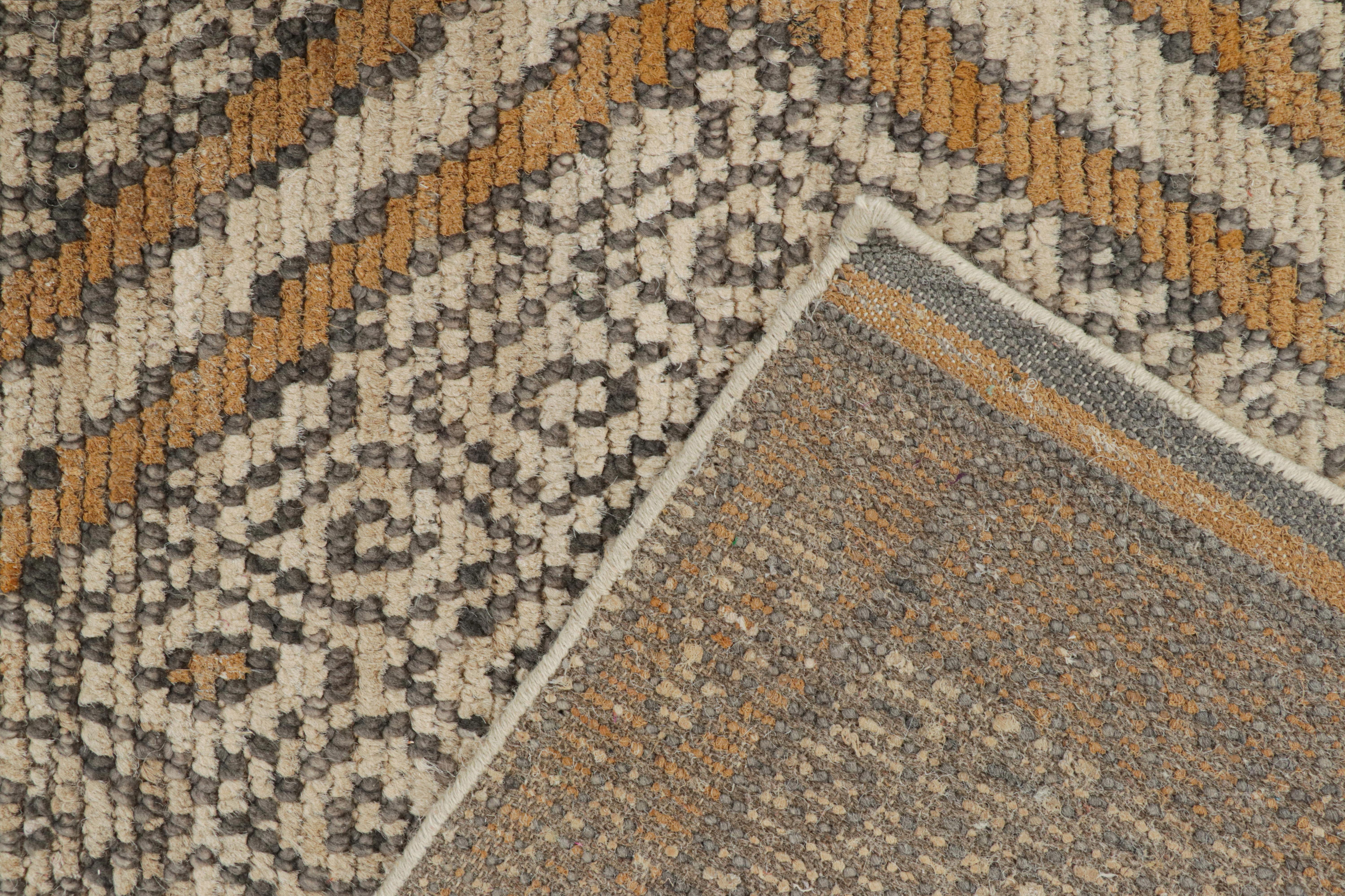 Contemporary Rug & Kilim’s Moroccan Style Rug in Auburn Orange and White Diamond Patterns For Sale