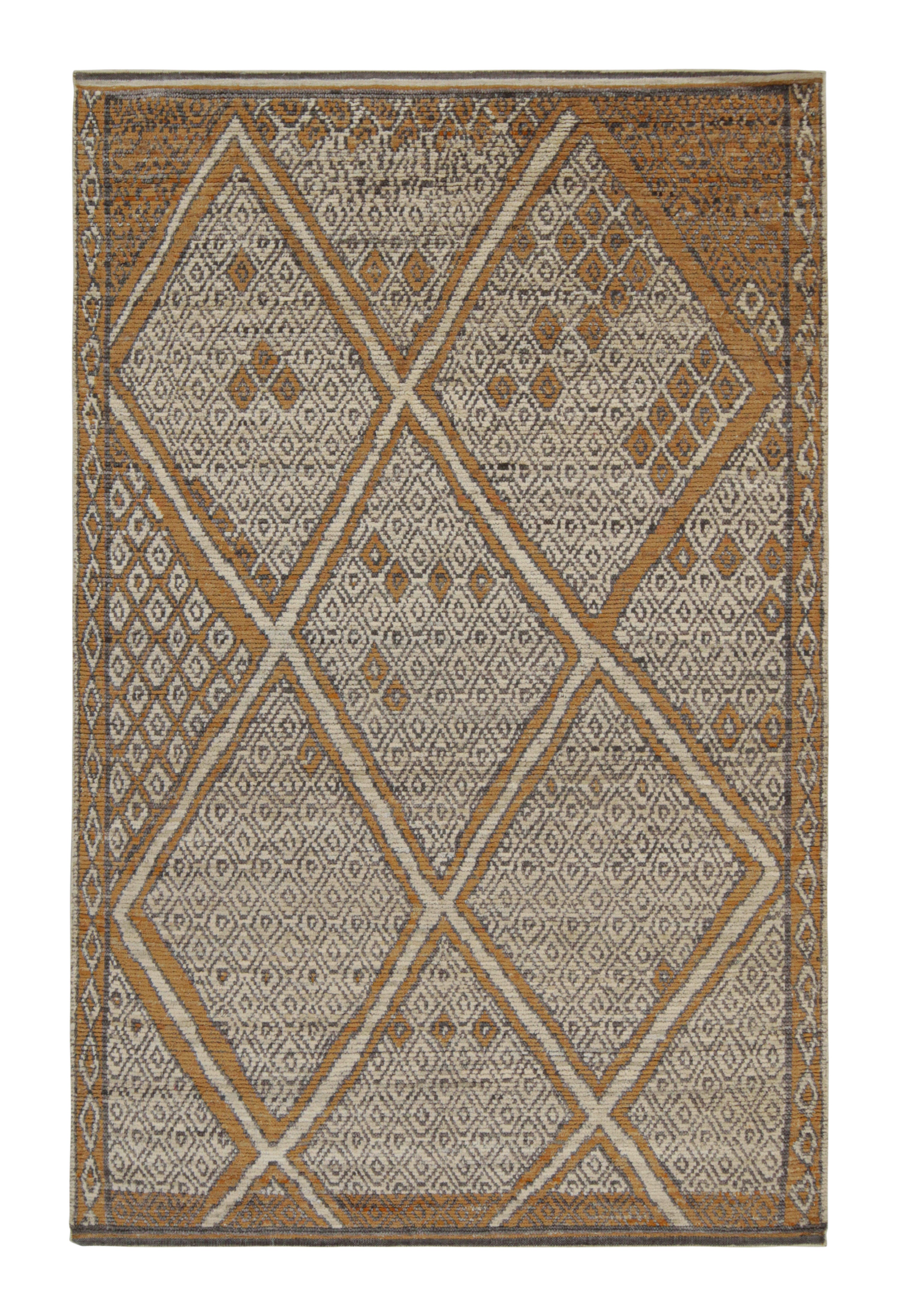Rug & Kilim’s Moroccan Style Rug in Auburn Orange and White Diamond Patterns For Sale