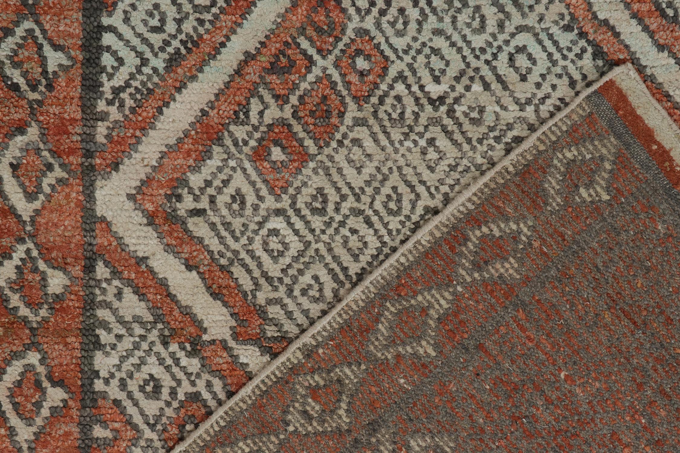 Contemporary Rug & Kilim’s Moroccan Style Rug in Auburn Red and Gray Diamond Patterns For Sale