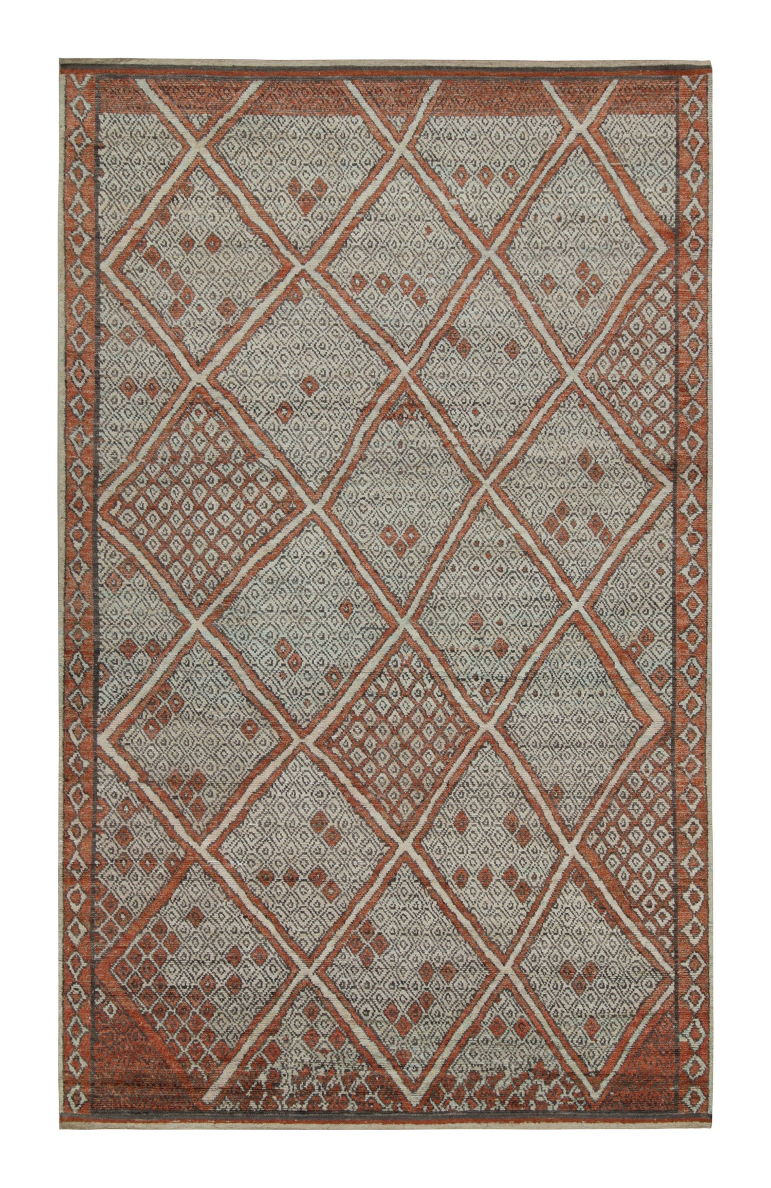 Rug & Kilim’s Moroccan Style Rug in Auburn Red and Gray Diamond Patterns