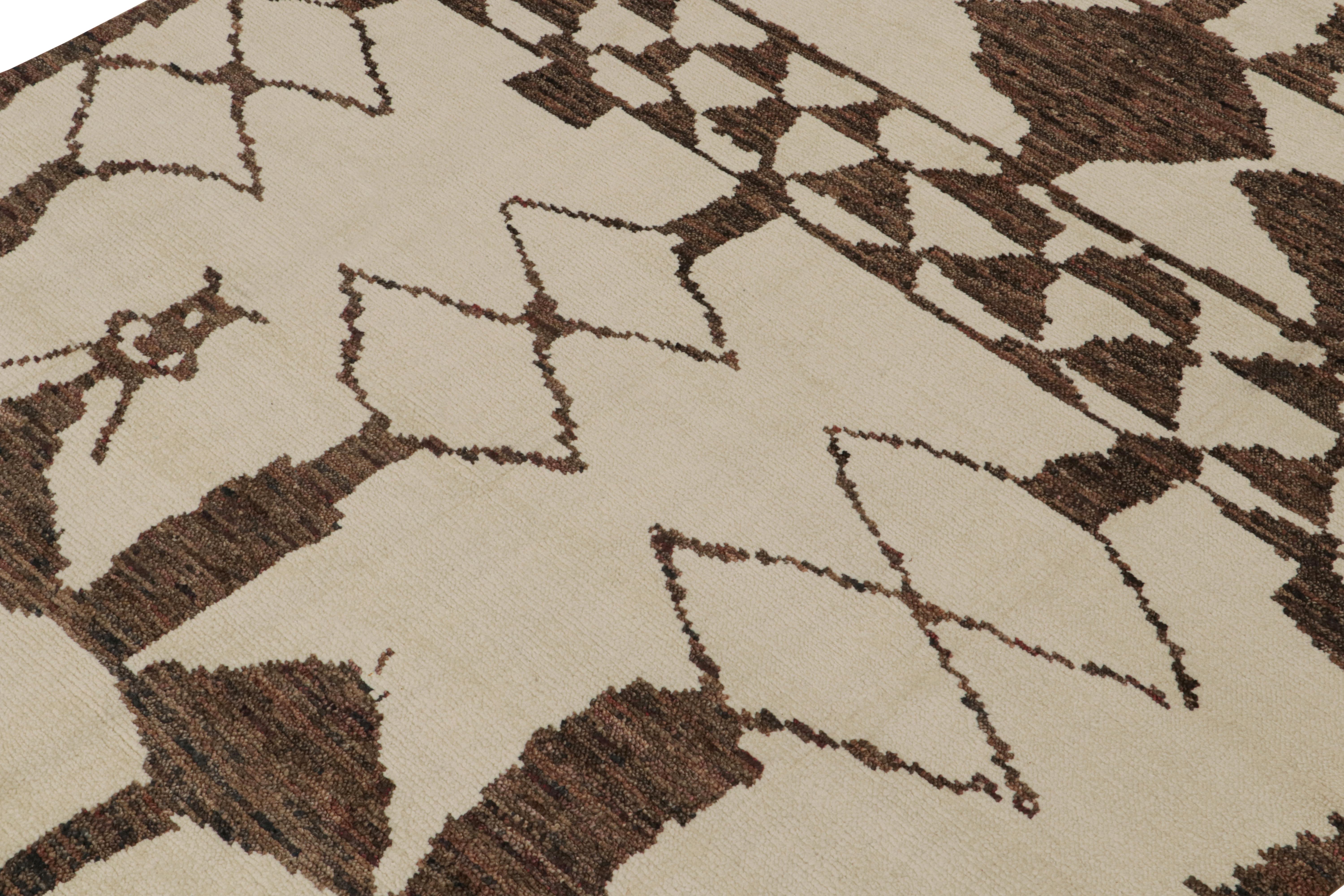 Indian Rug & Kilim’s Moroccan Style Rug in Beige and Brown Geometric Patterns For Sale