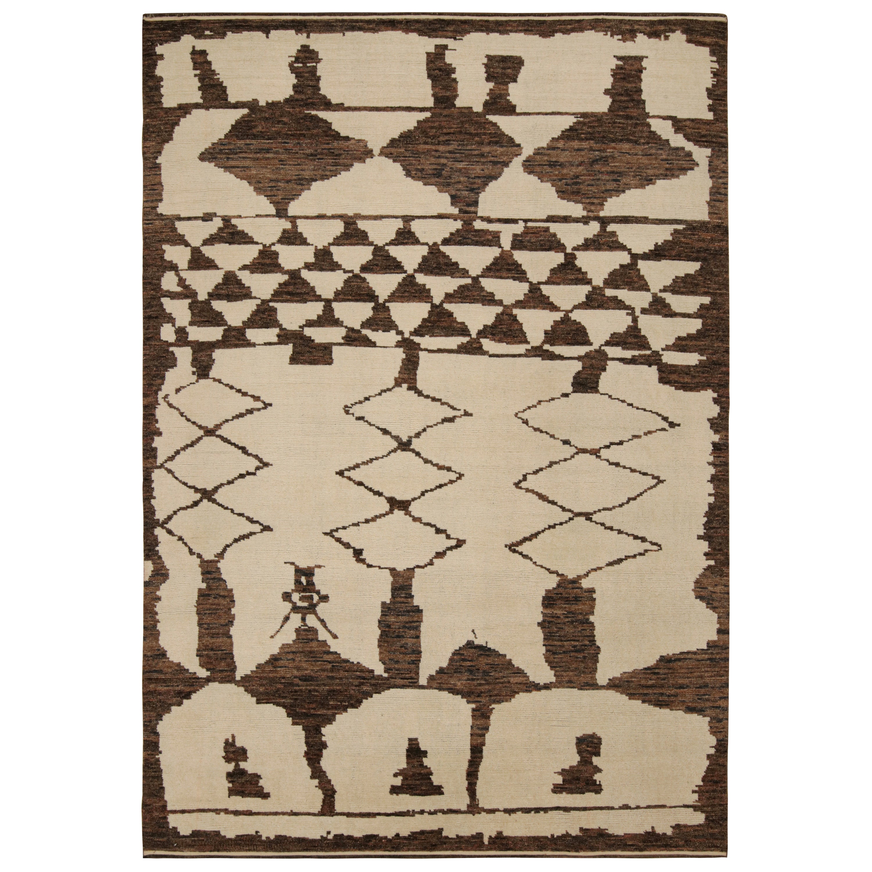 Rug & Kilim’s Moroccan Style Rug in Beige and Brown Geometric Patterns For Sale