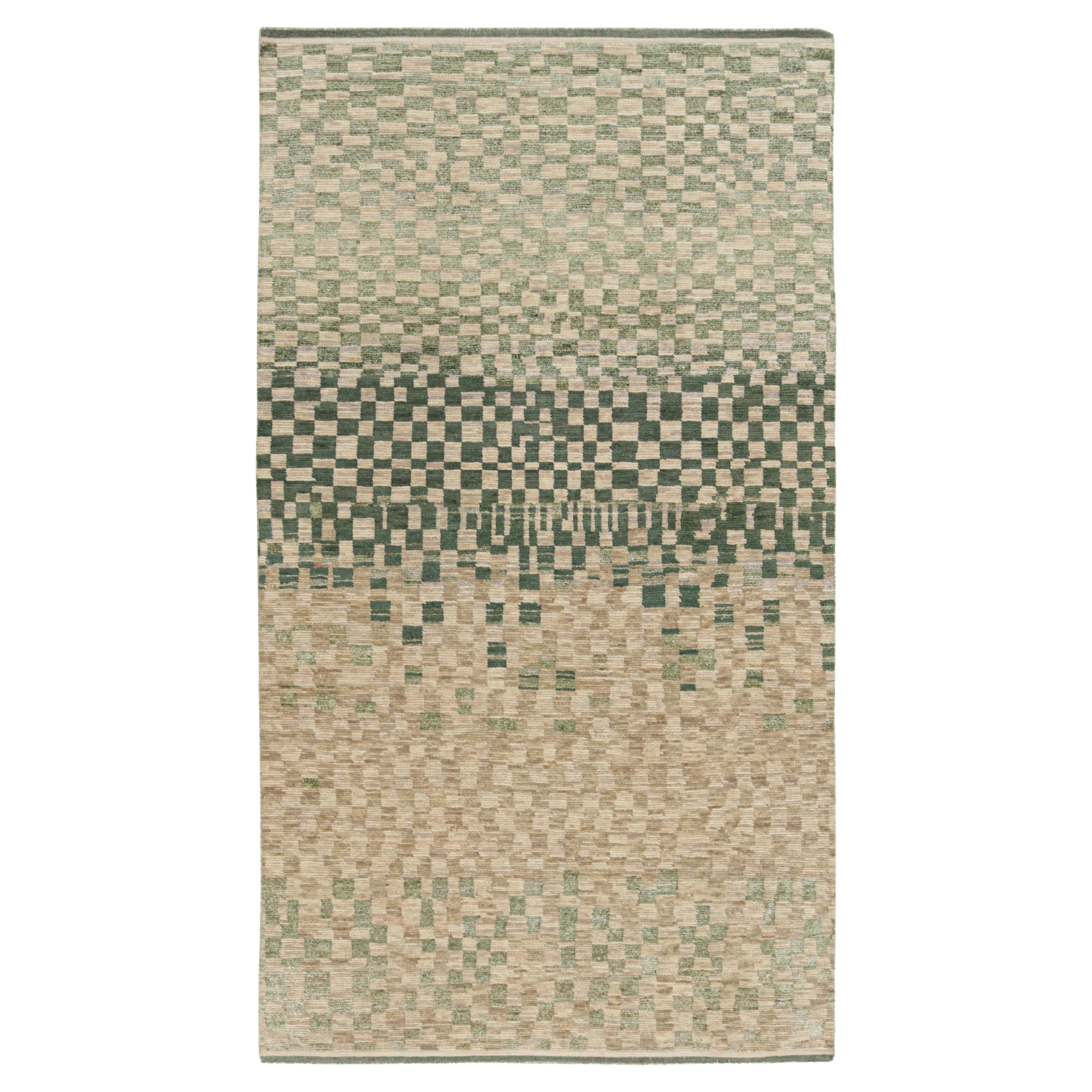 Rug & Kilim’s Moroccan Style Rug in Beige and Green, with Geometric Patterns