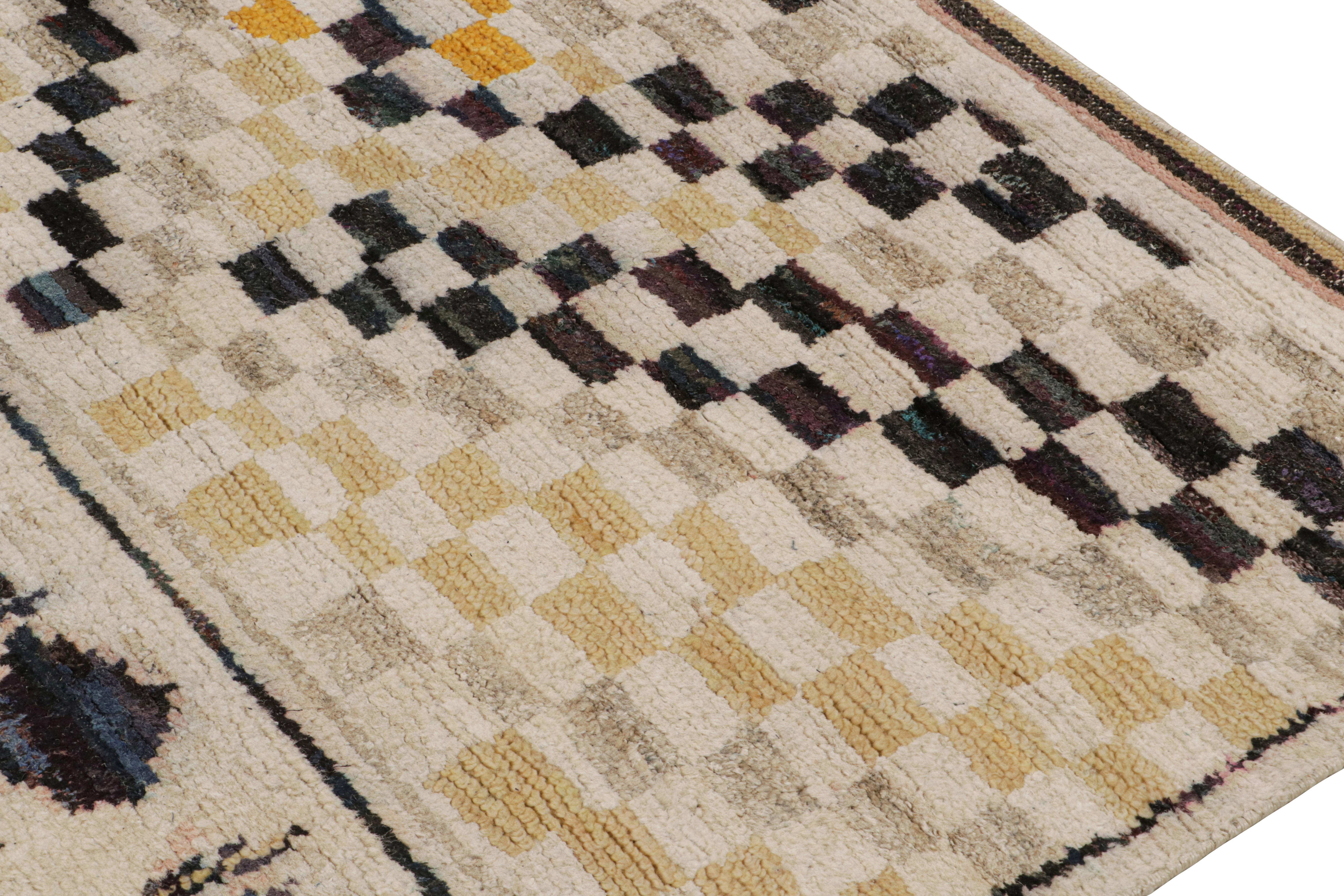 Hand-Knotted Rug & Kilim’s Moroccan Style Rug in Beige, Black and Gold Geometric Patterns For Sale