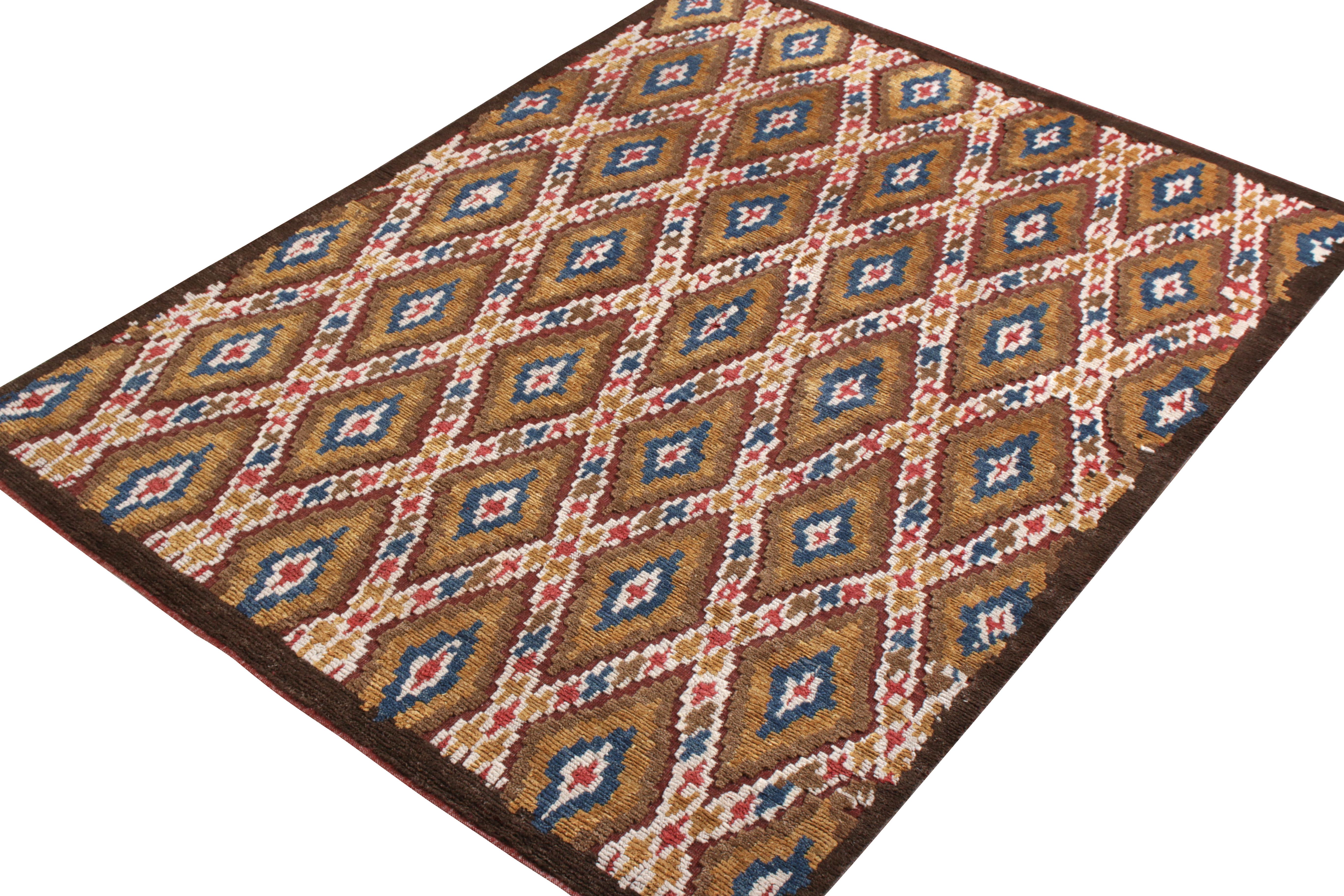 Tribal Rug & Kilim’s Moroccan Style Rug in Beige-Brown All over Diamond Pattern For Sale