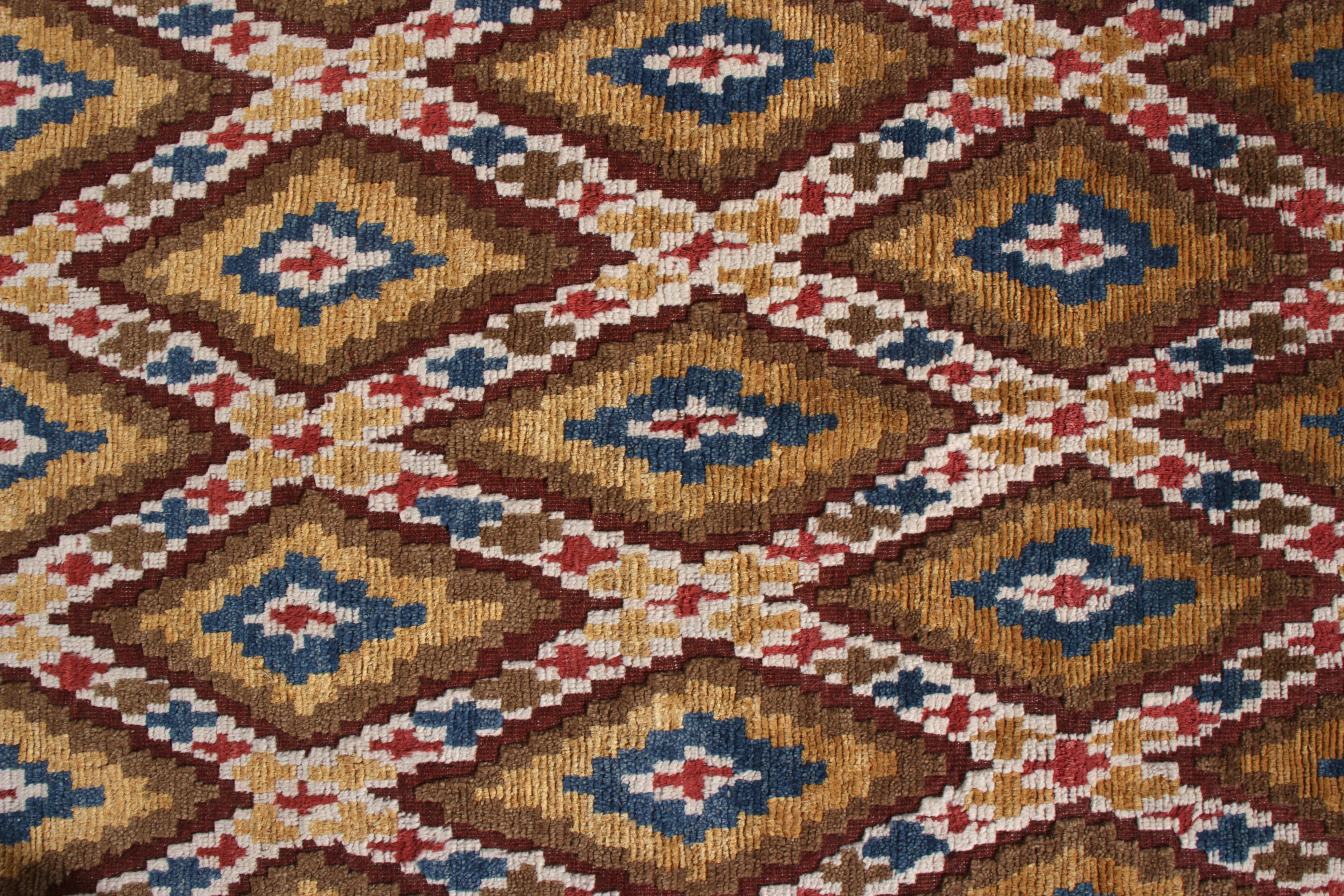 Indian Rug & Kilim’s Moroccan Style Rug in Beige-Brown All over Diamond Pattern For Sale
