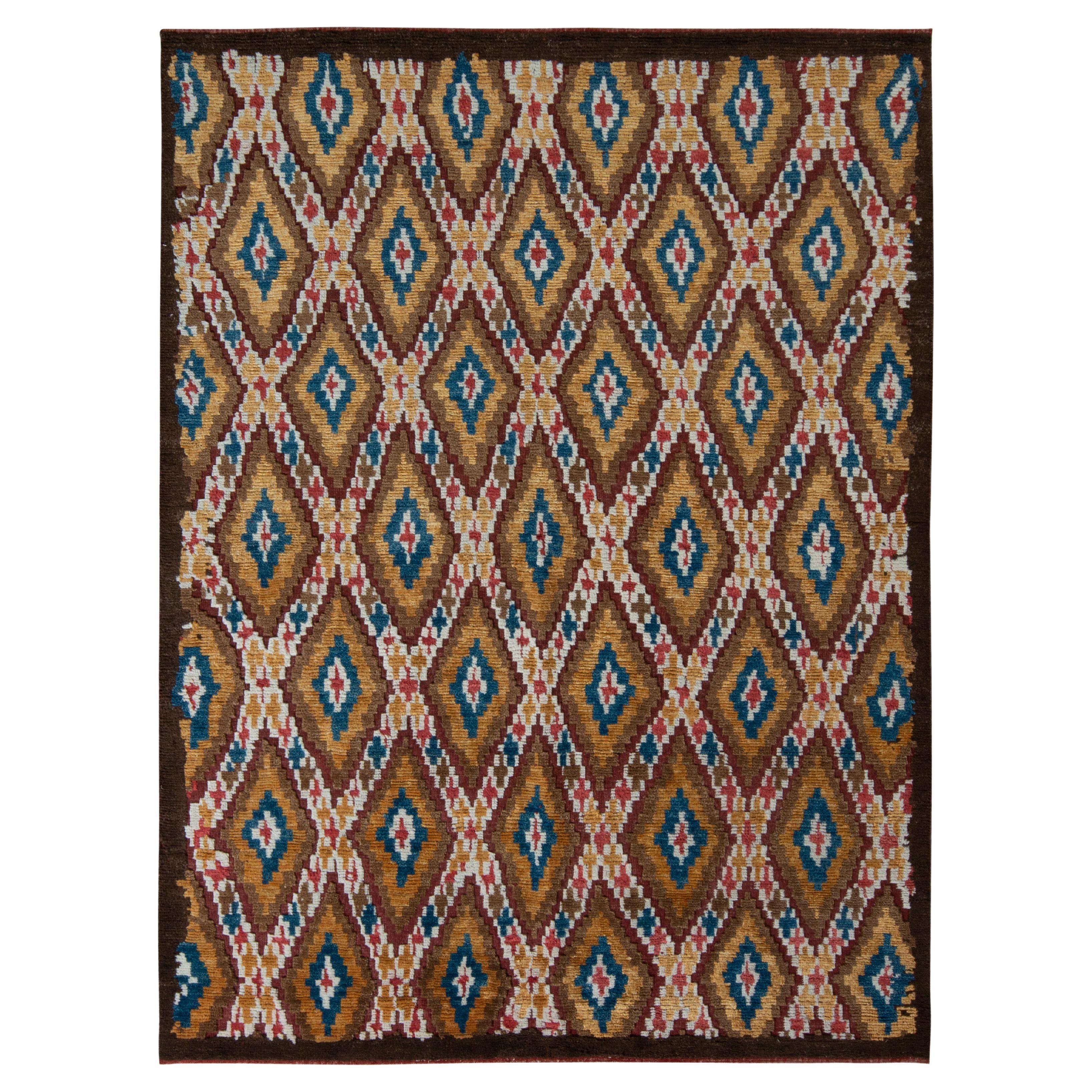 Rug & Kilim’s Moroccan Style Rug in Beige-Brown All over Diamond Pattern For Sale