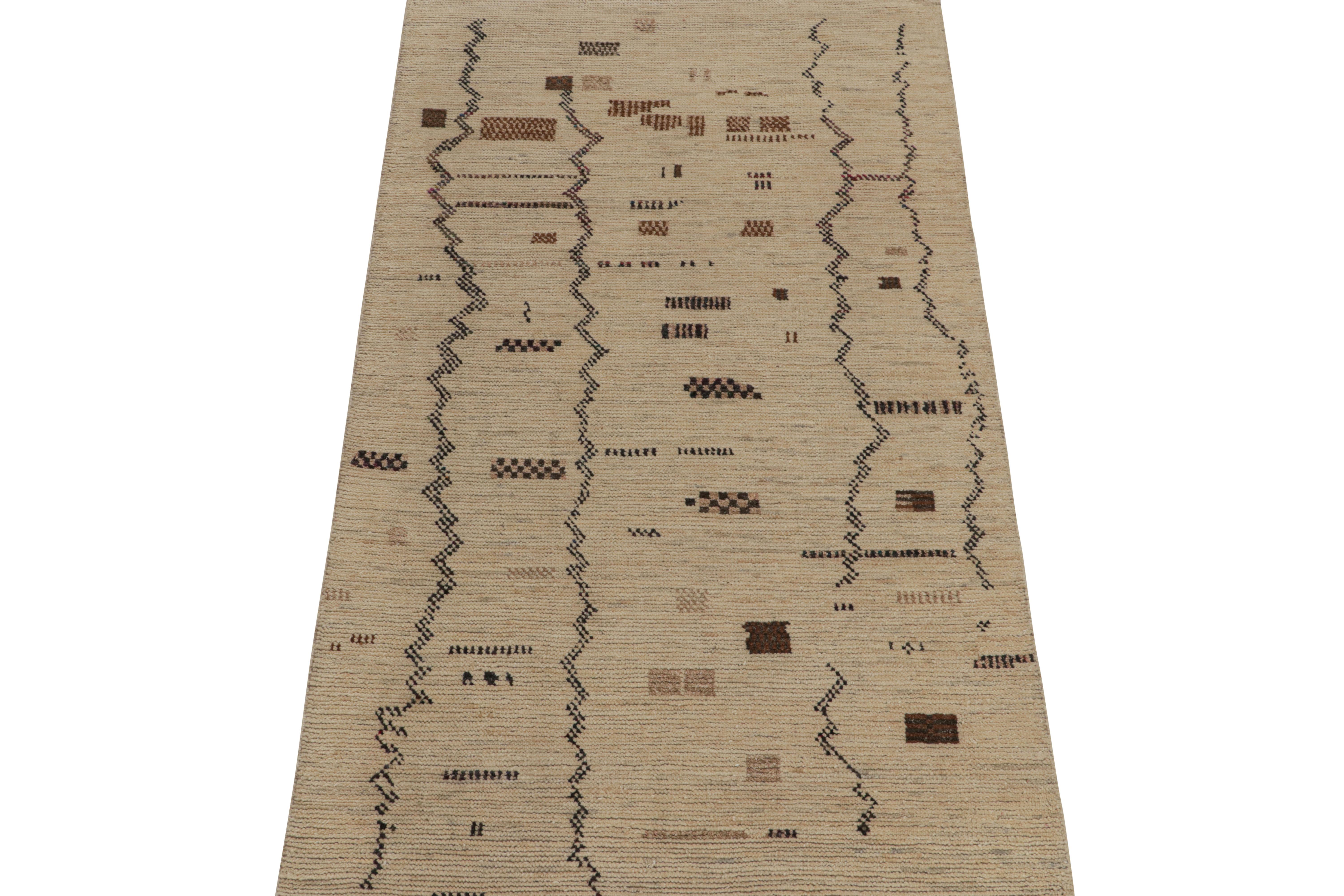 Tribal Rug & Kilim’s Moroccan Style Rug in Beige-Brown and Black Geometric Pattern For Sale