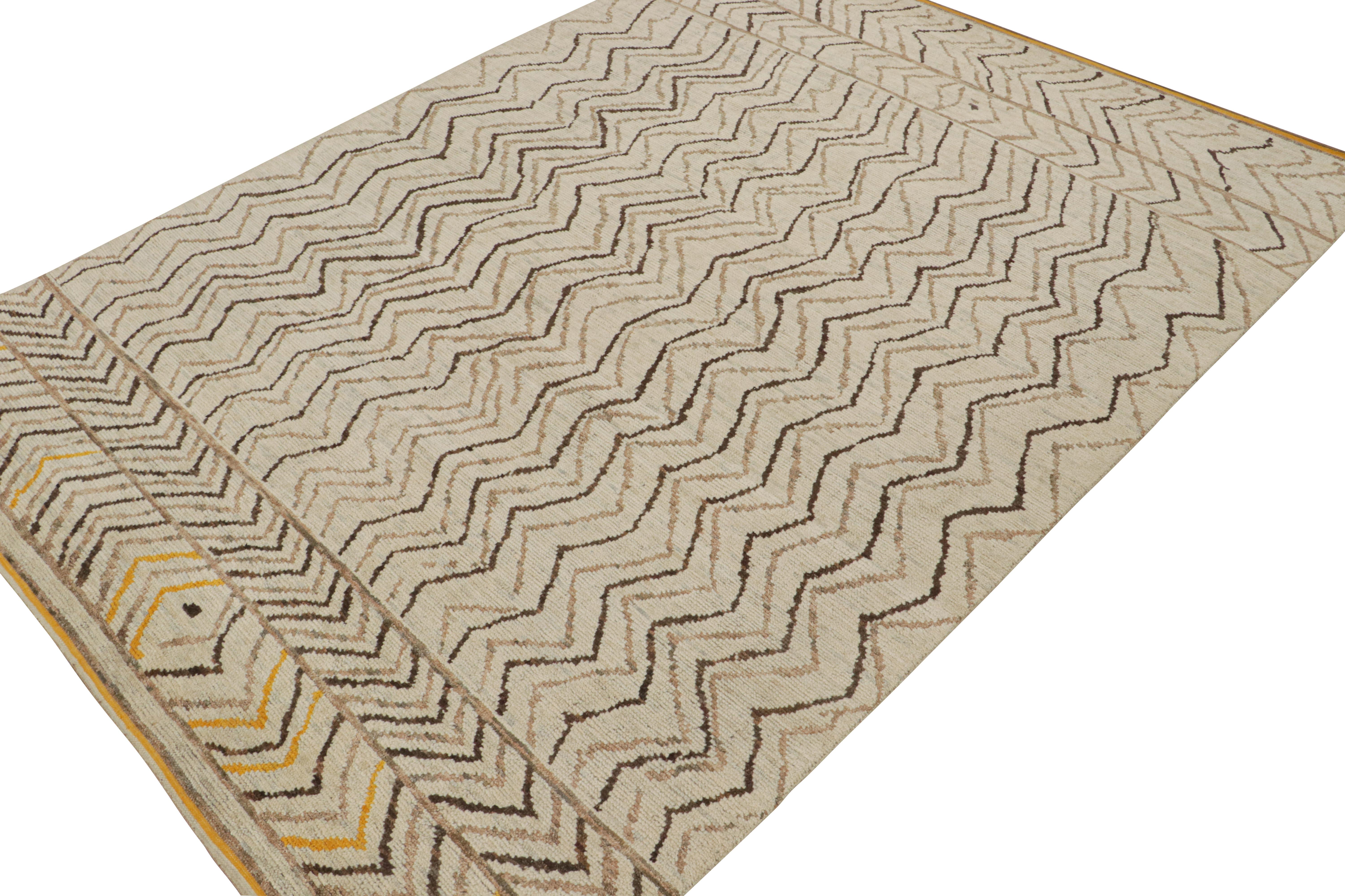 Tribal Rug & Kilim’s Moroccan Style Rug in Beige-Brown and Gold Geometric Patterns For Sale