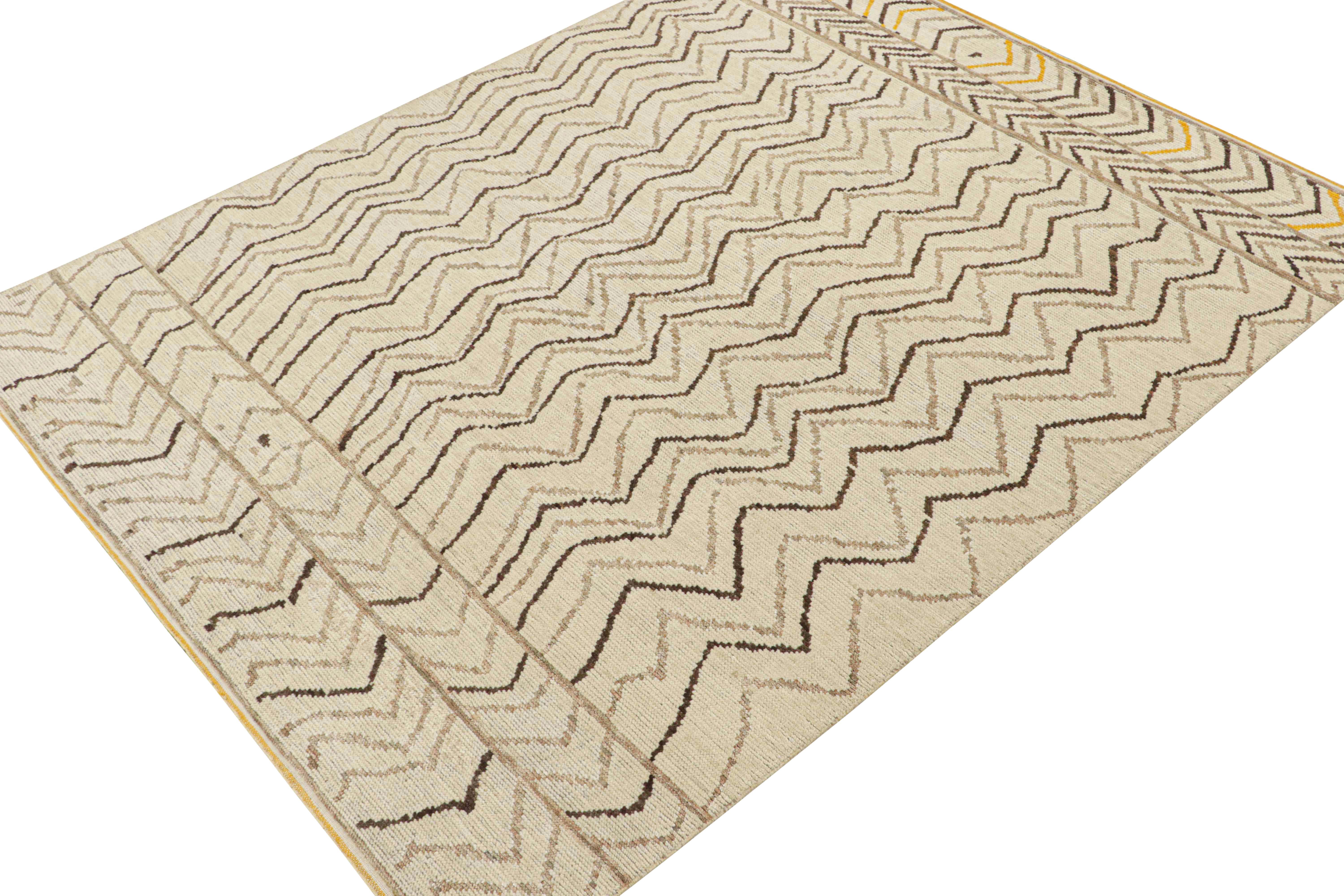 Tribal Rug & Kilim’s Moroccan Style Rug in Beige-Brown and Gold Geometric Patterns For Sale