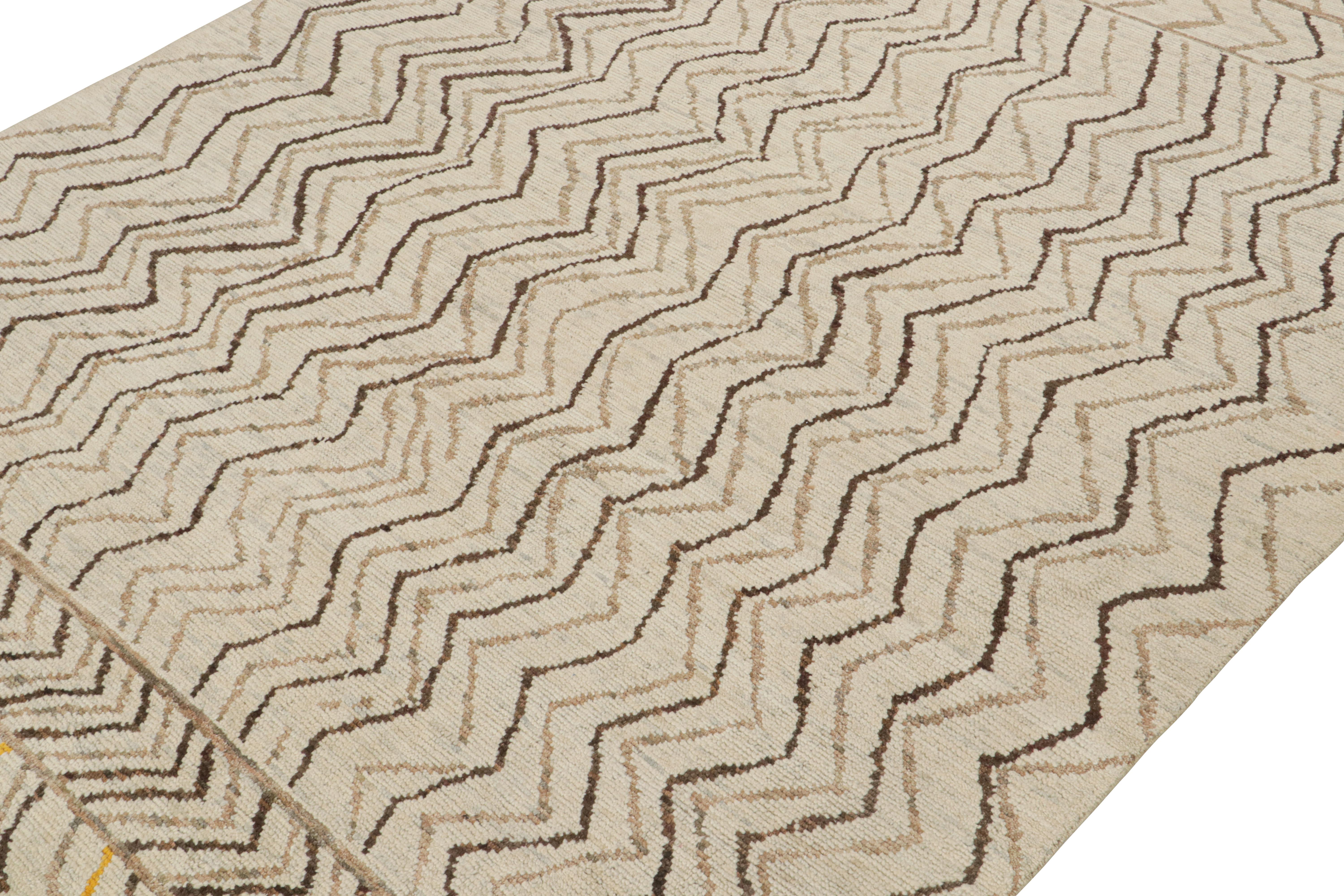 Indian Rug & Kilim’s Moroccan Style Rug in Beige-Brown and Gold Geometric Patterns For Sale