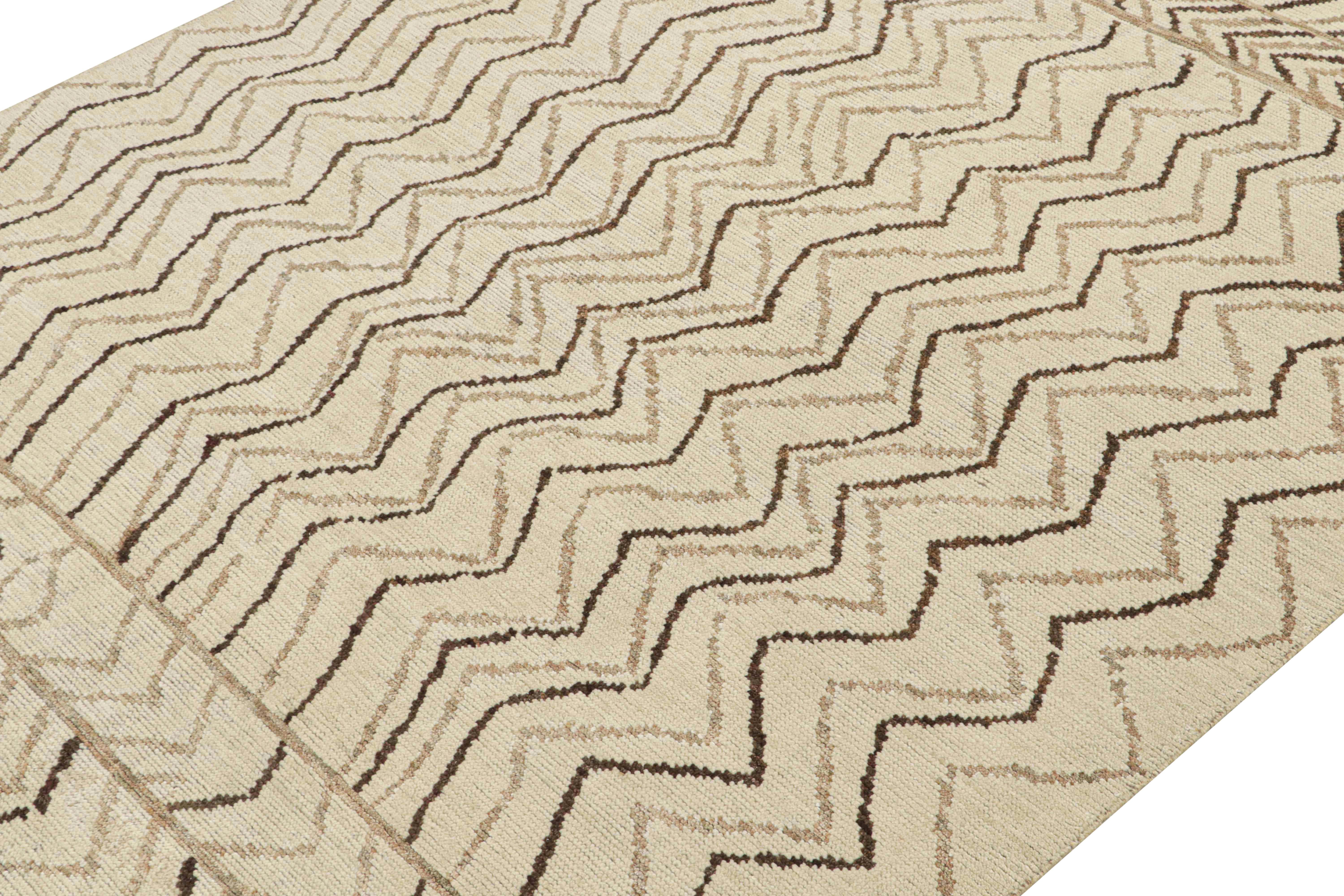 Indian Rug & Kilim’s Moroccan Style Rug in Beige-Brown and Gold Geometric Patterns For Sale
